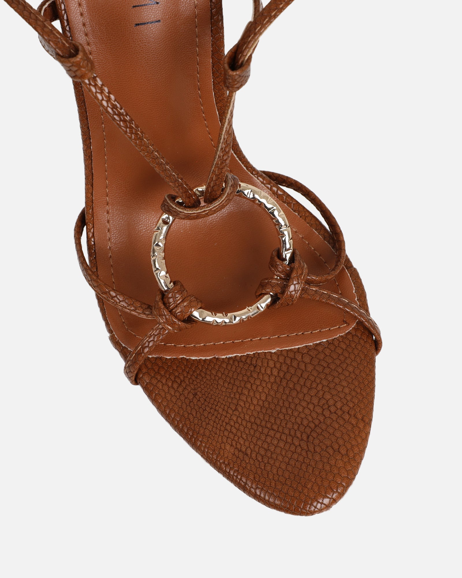 Elous Tan Snake Gold Detail Heeled Sandals | SIMMI London