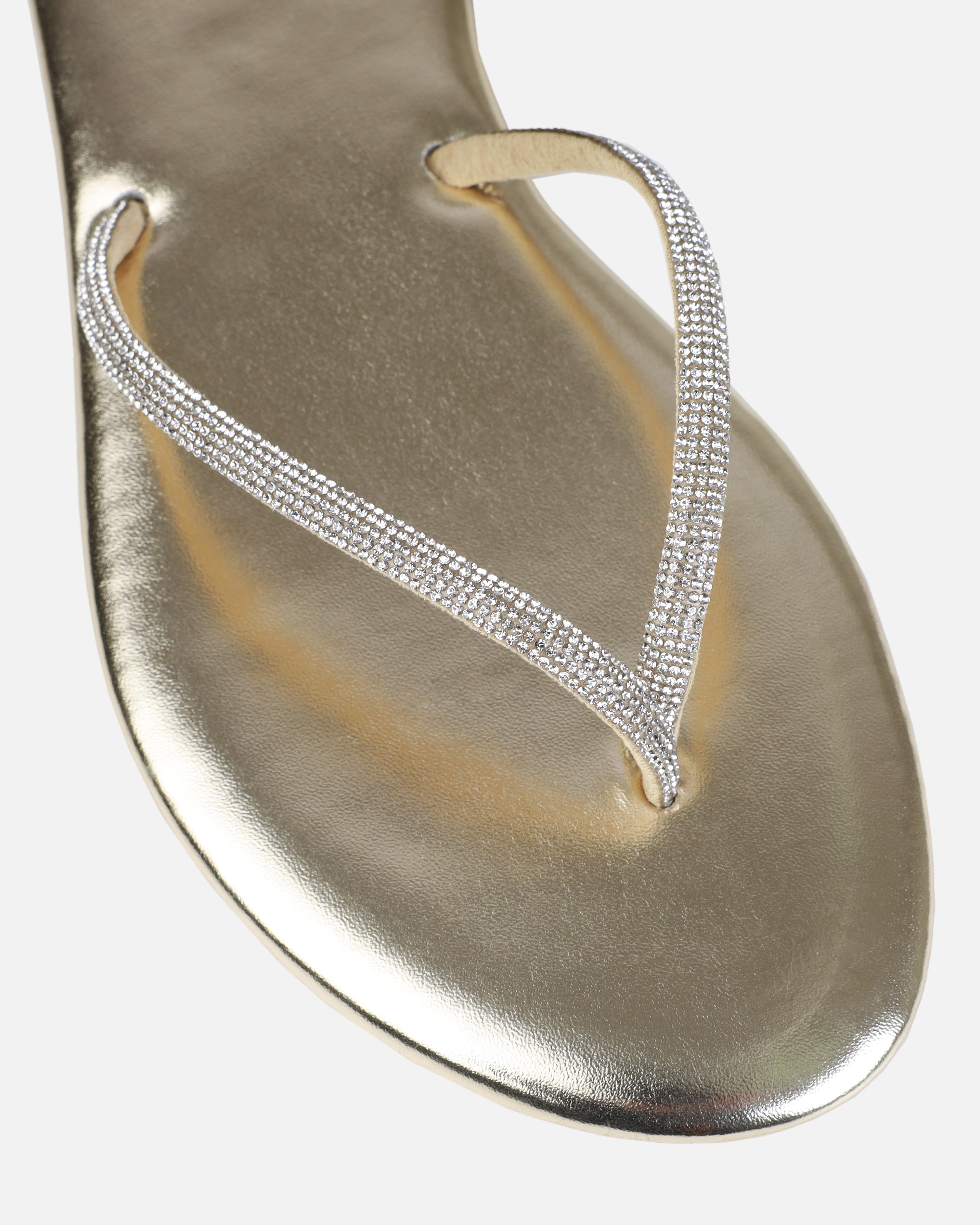 Elio Gold Diamante Toe Thong Toggle Flat Sandals | SIMMI London