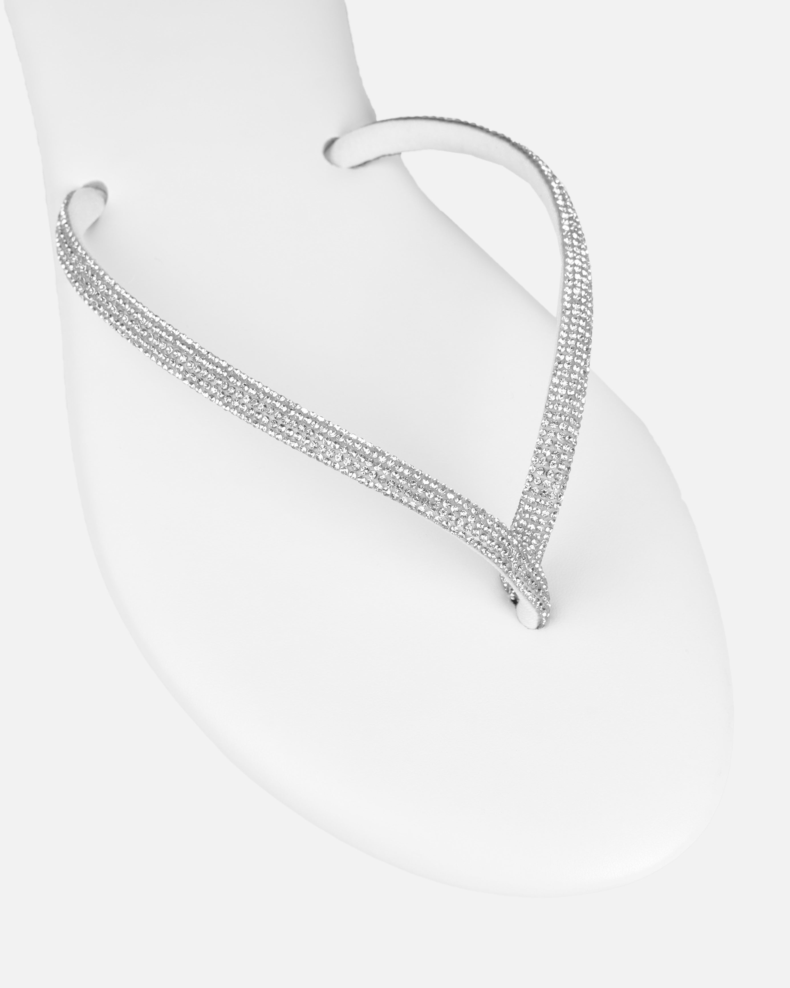 Elio White Diamante Toe Thong Toggle Flat Sandals | SIMMI London