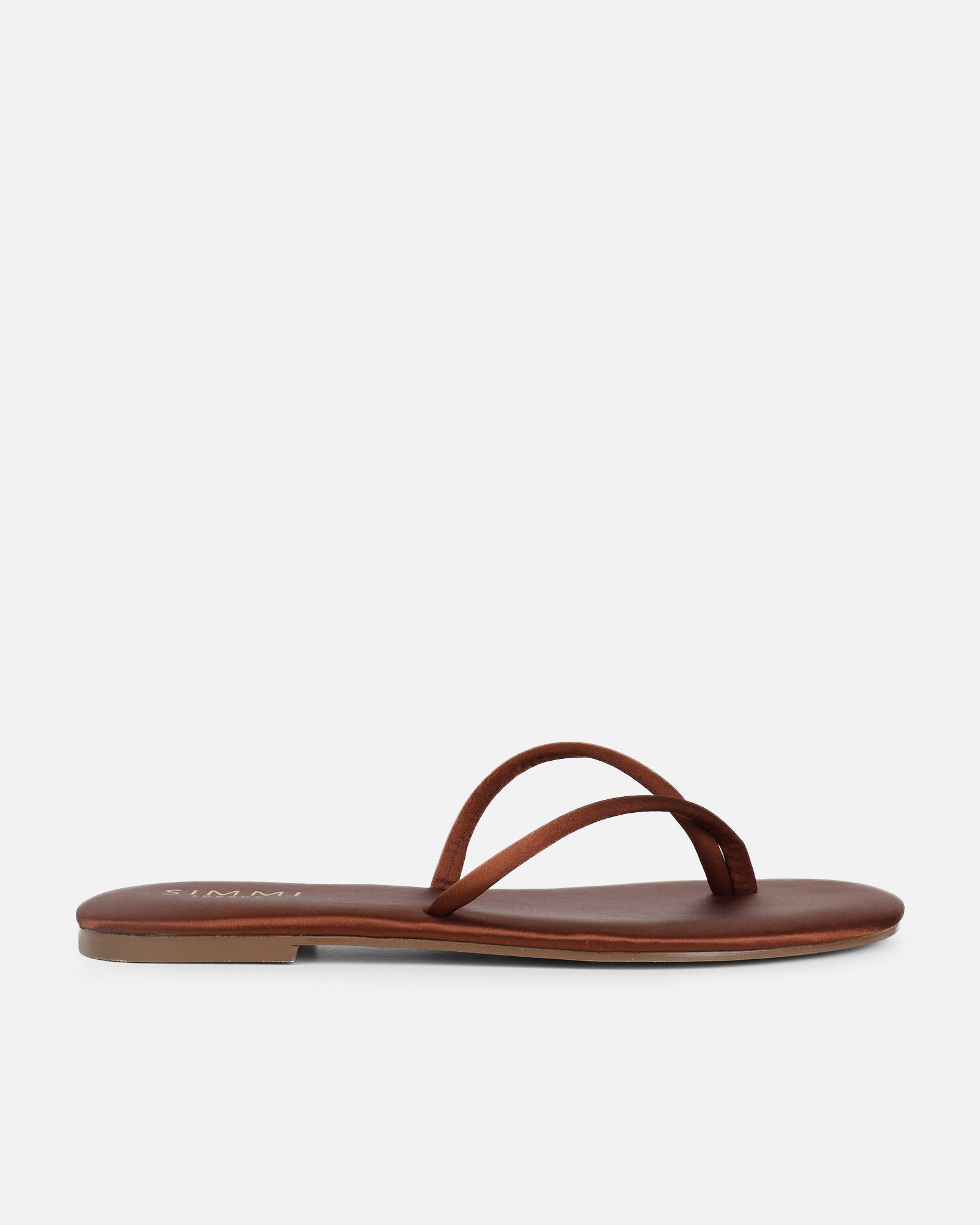 Elmas Chocolate Brown Satin Toe Thong Sandals | SIMMI London
