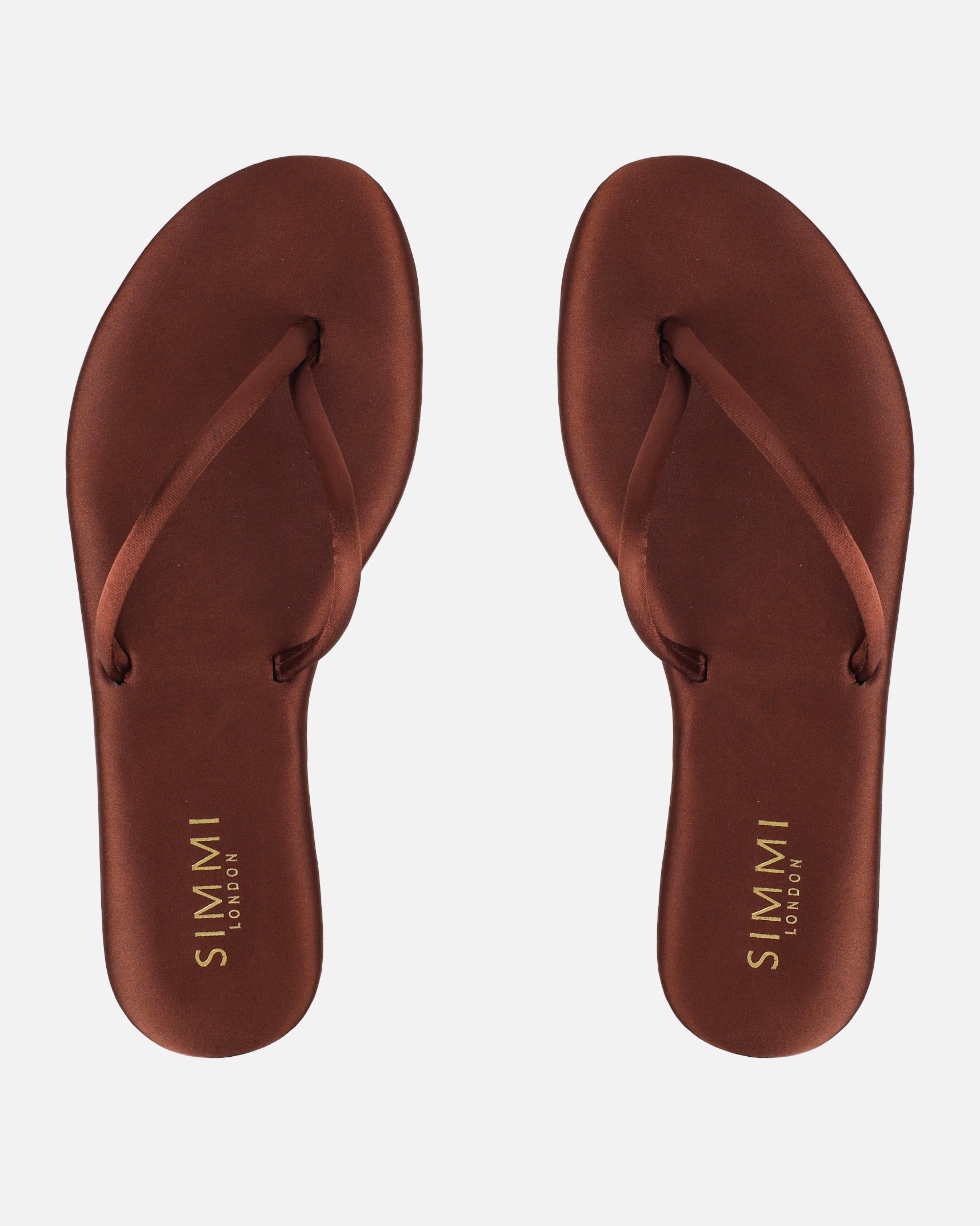 Elmas Chocolate Brown Satin Toe Thong Sandals | SIMMI London