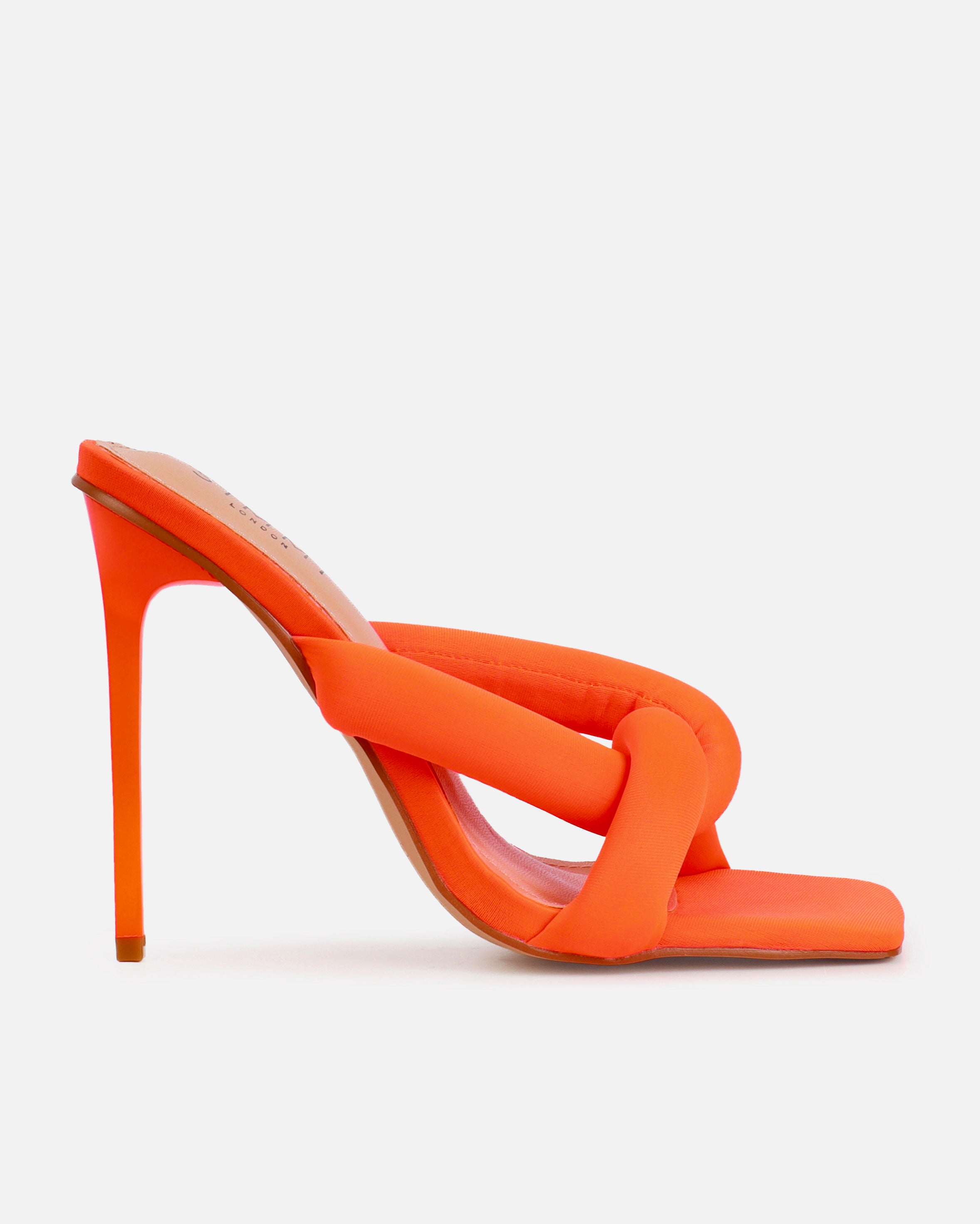 Elliana Orange Lycra Padded Twist Mules | SIMMI London