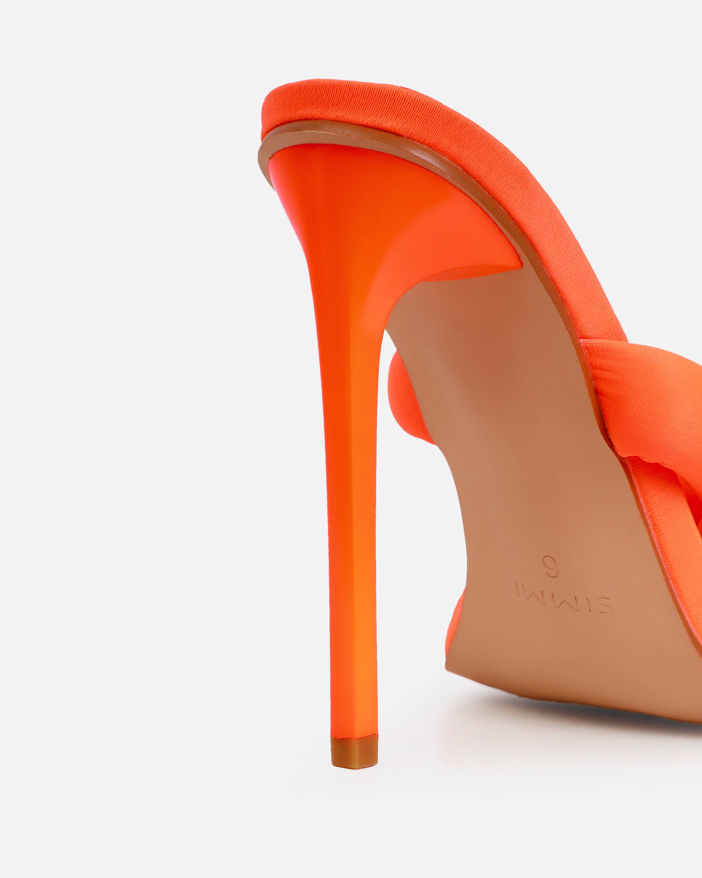 Elliana Orange Lycra Padded Twist Mules | SIMMI London