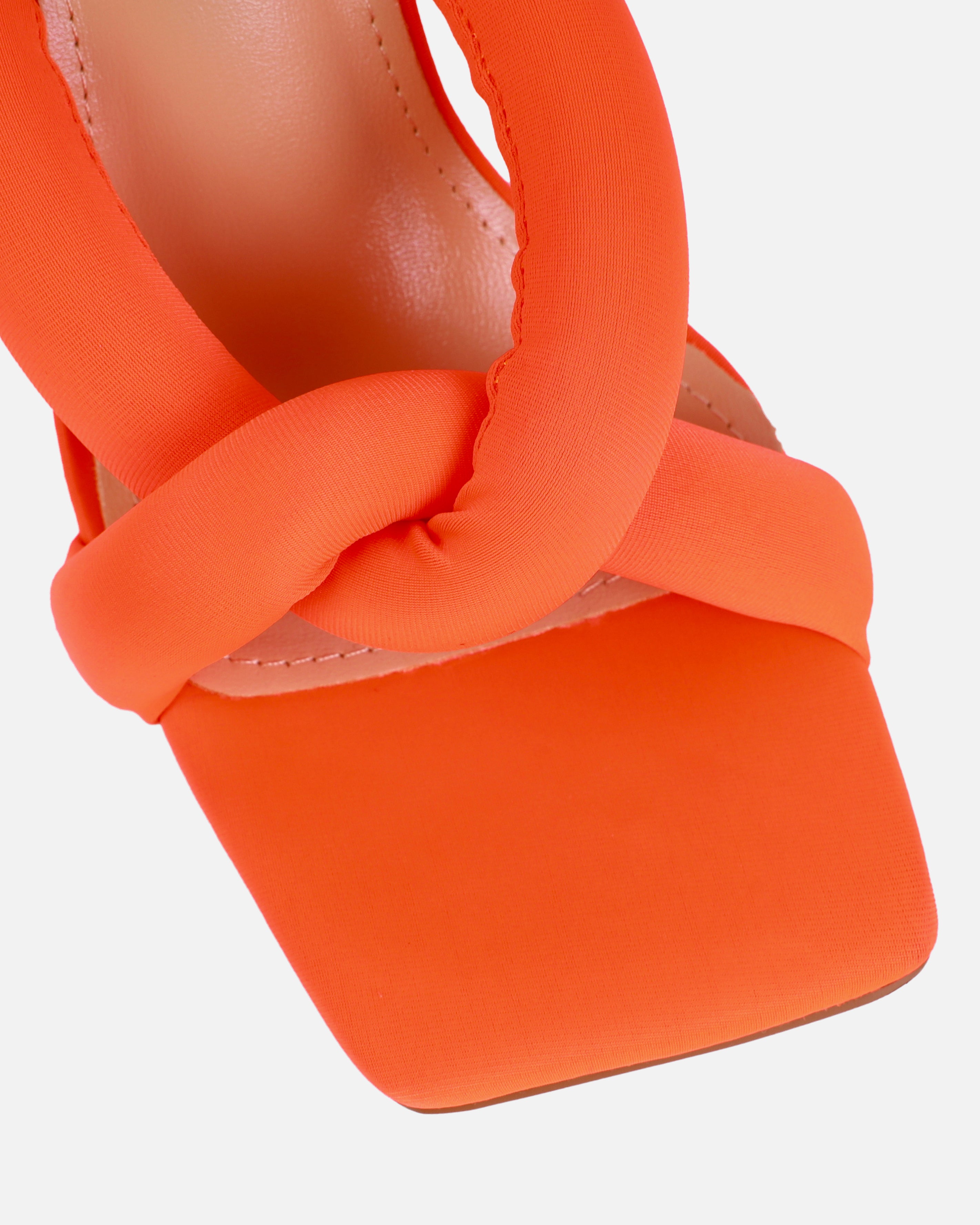 Elliana Orange Lycra Padded Twist Mules | SIMMI London