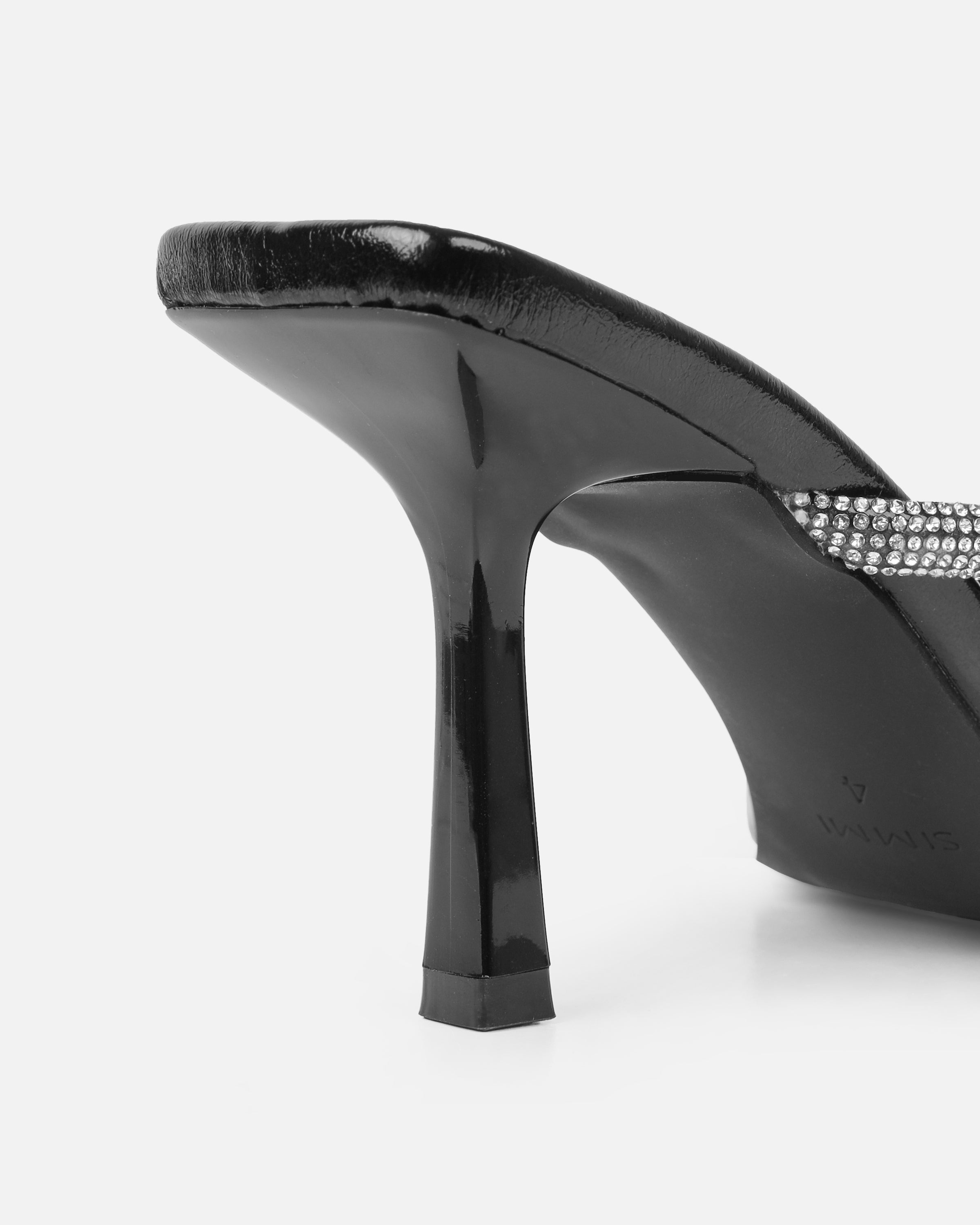 Emmie Black Patent Diamante Toe Thong Sandals | SIMMI London