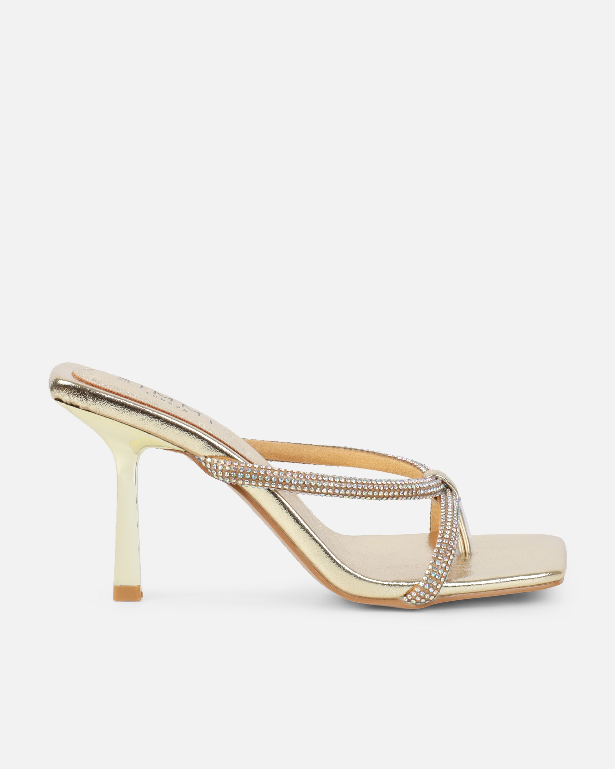 Emmie Gold Metallic Diamante Toe Thong Sandals | SIMMI London