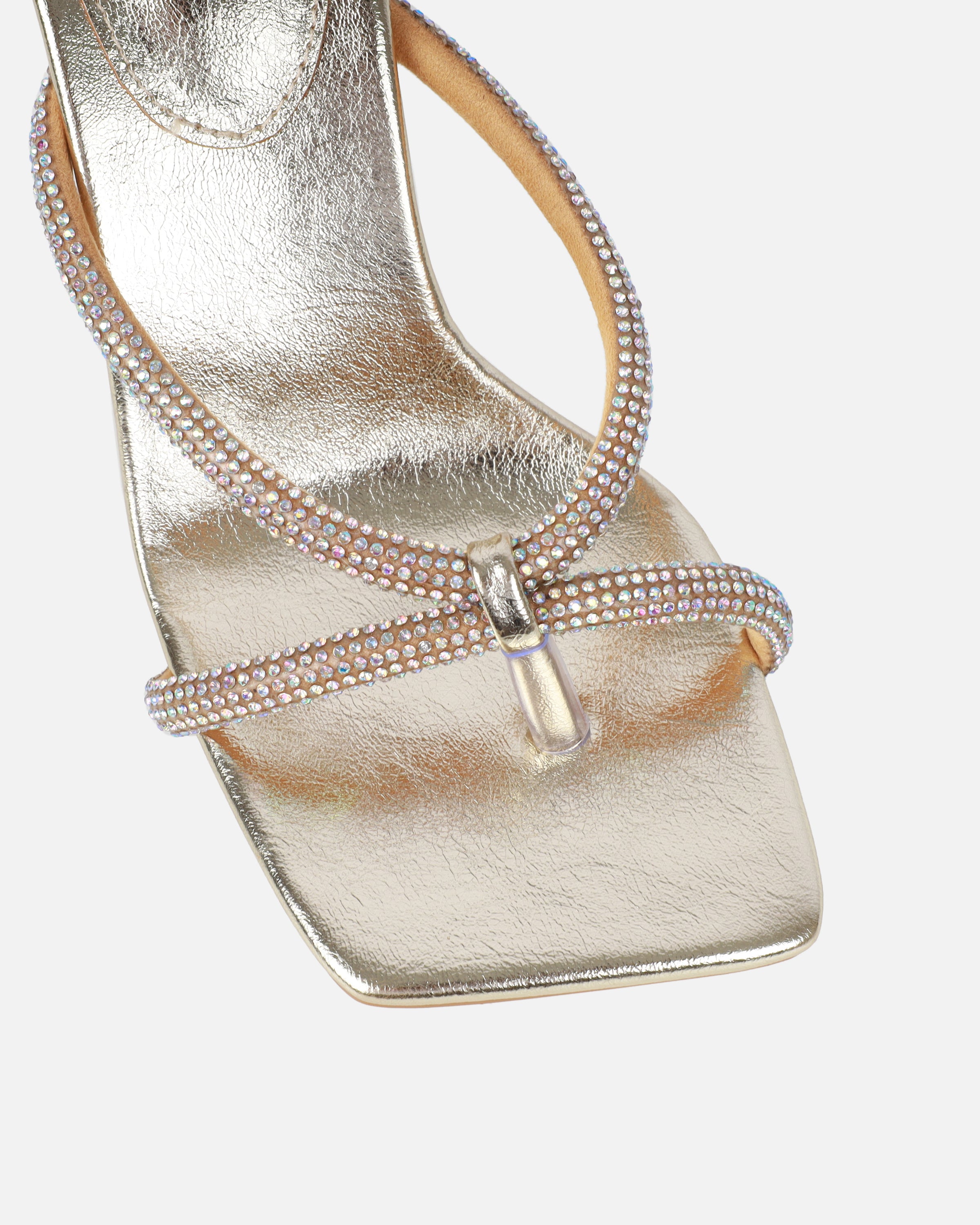 Emmie Gold Metallic Diamante Toe Thong Sandals | SIMMI London