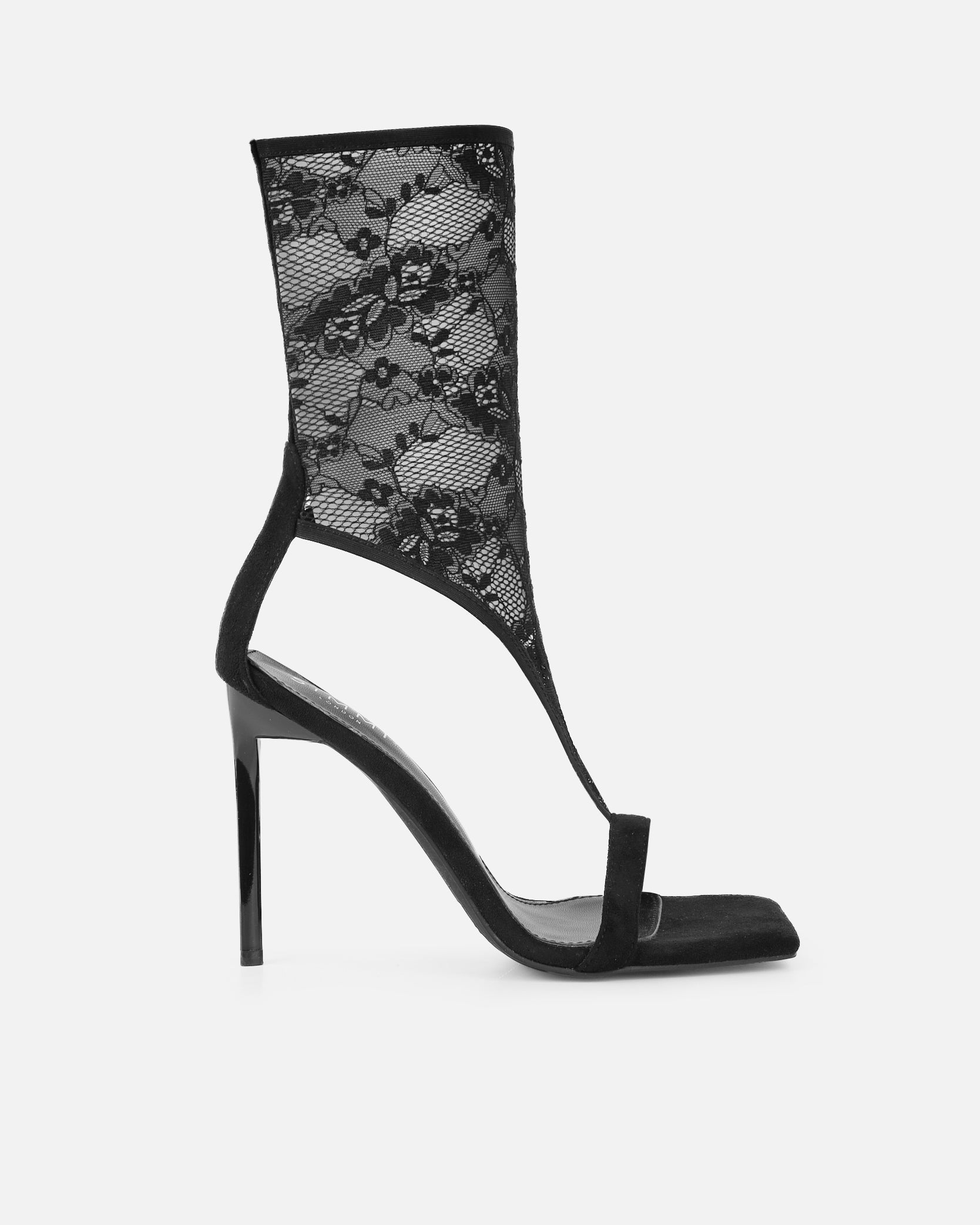 Venya Black Lace Toe Thong Heeled Sandals | SIMMI London