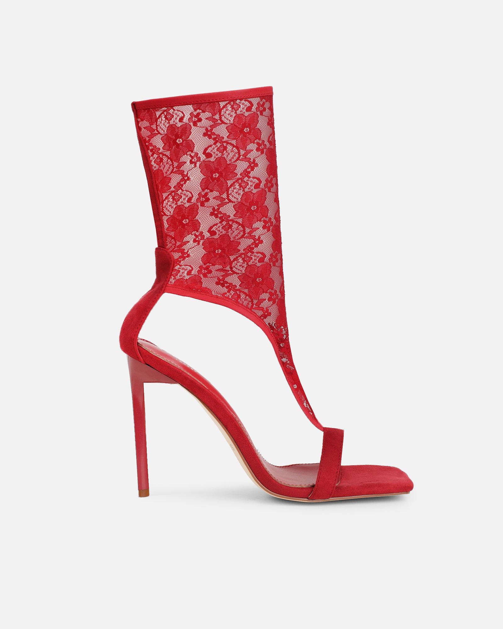 Venya Dark Red Lace Toe Thong Heeled Sandals | SIMMI London