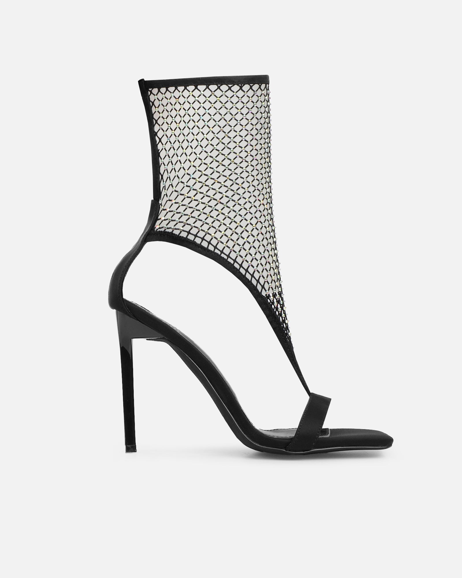 Venyi Black Toe Thong Diamante Mesh Heeled Sandals | SIMMI London