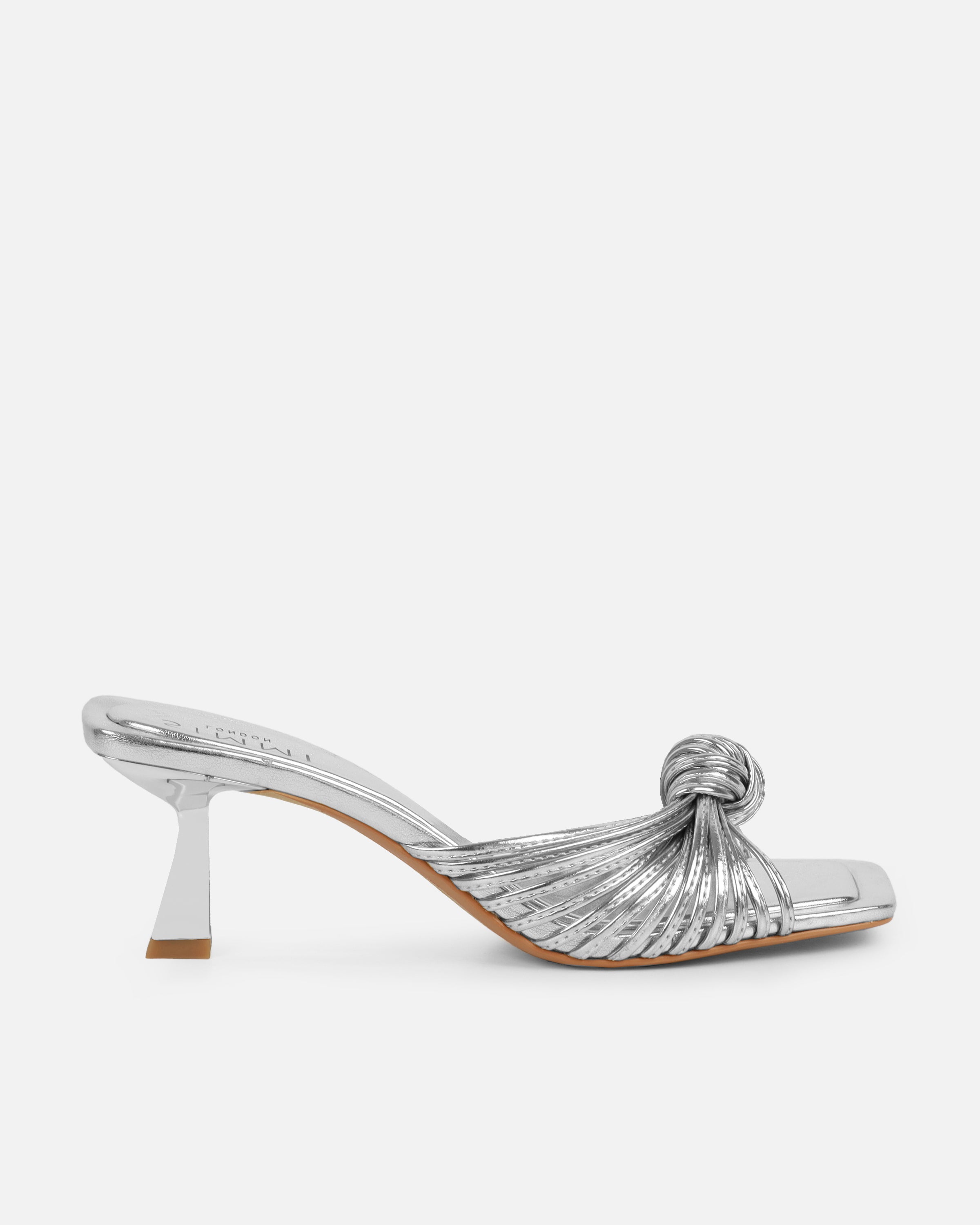 Erina Silver Metallic Knot Detail Mules | SIMMI London