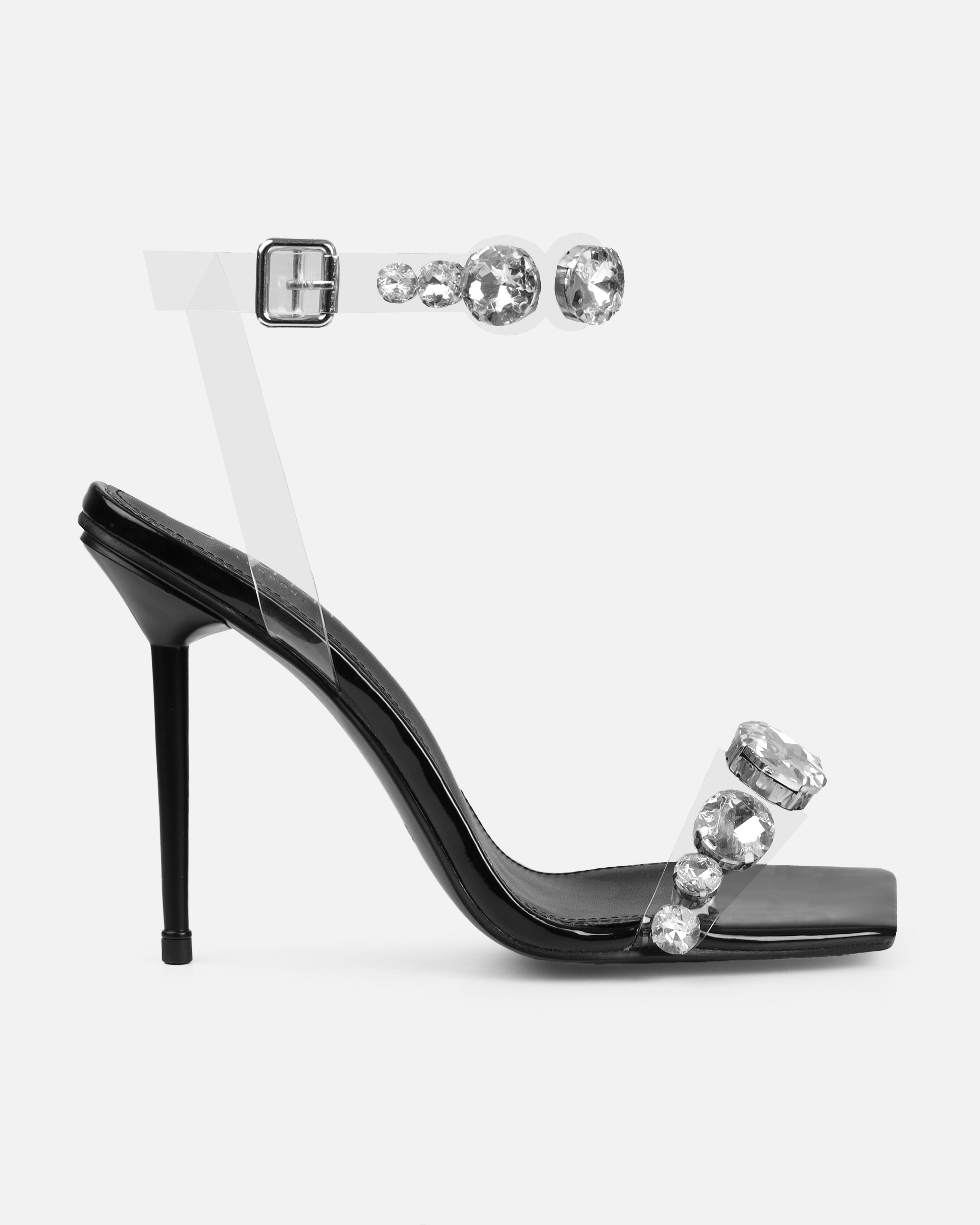 Tasha Ghouri Serlida Black Clear Gem Heels | SIMMI London