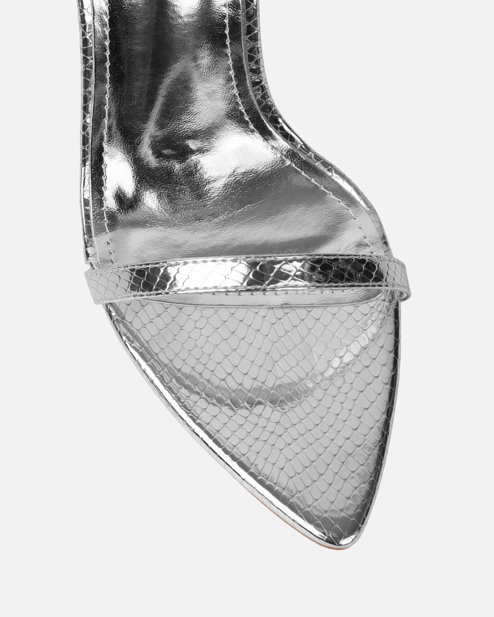 Estafaniaa Silver Snake Stiletto Sandals | SIMMI London