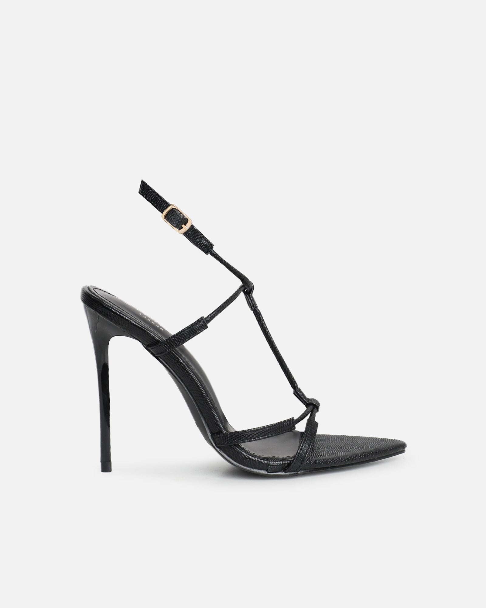 Evara Black Lizard Strappy Heeled Sandals | SIMMI London