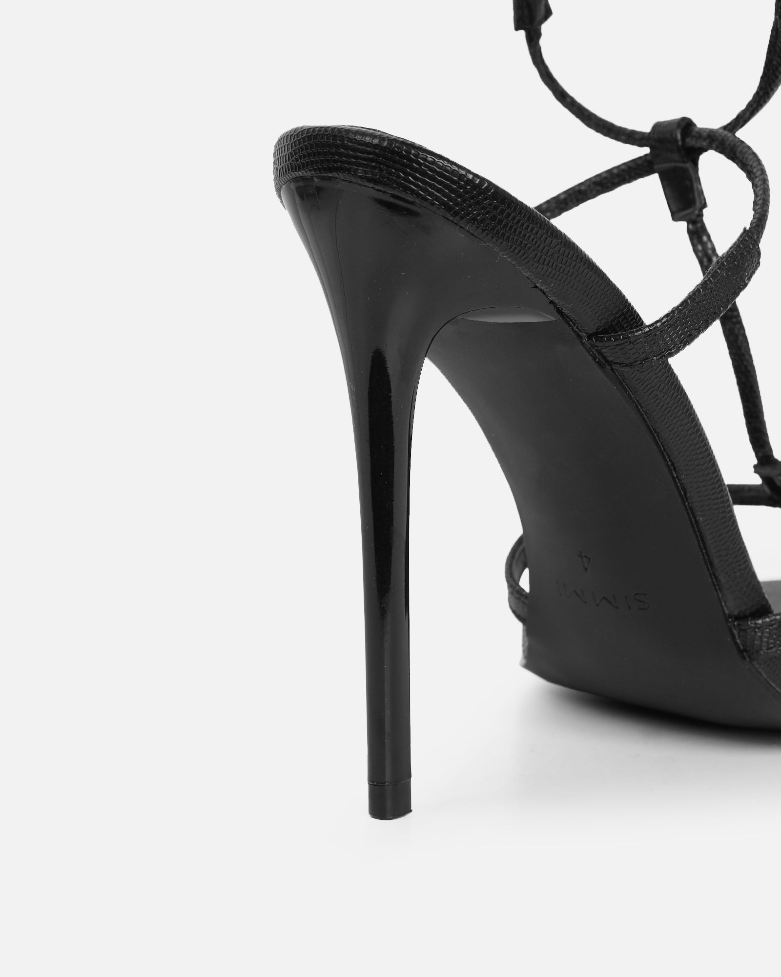 Evara Black Lizard Strappy Heeled Sandals | SIMMI London