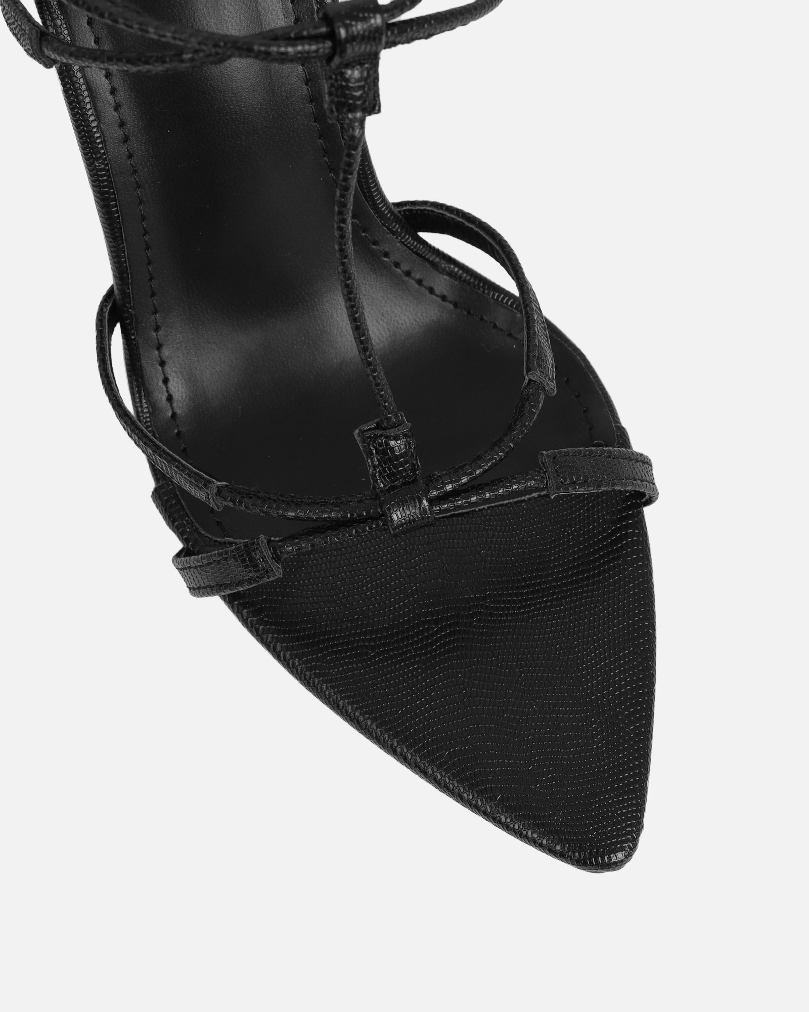 Evara Black Lizard Strappy Heeled Sandals | SIMMI London