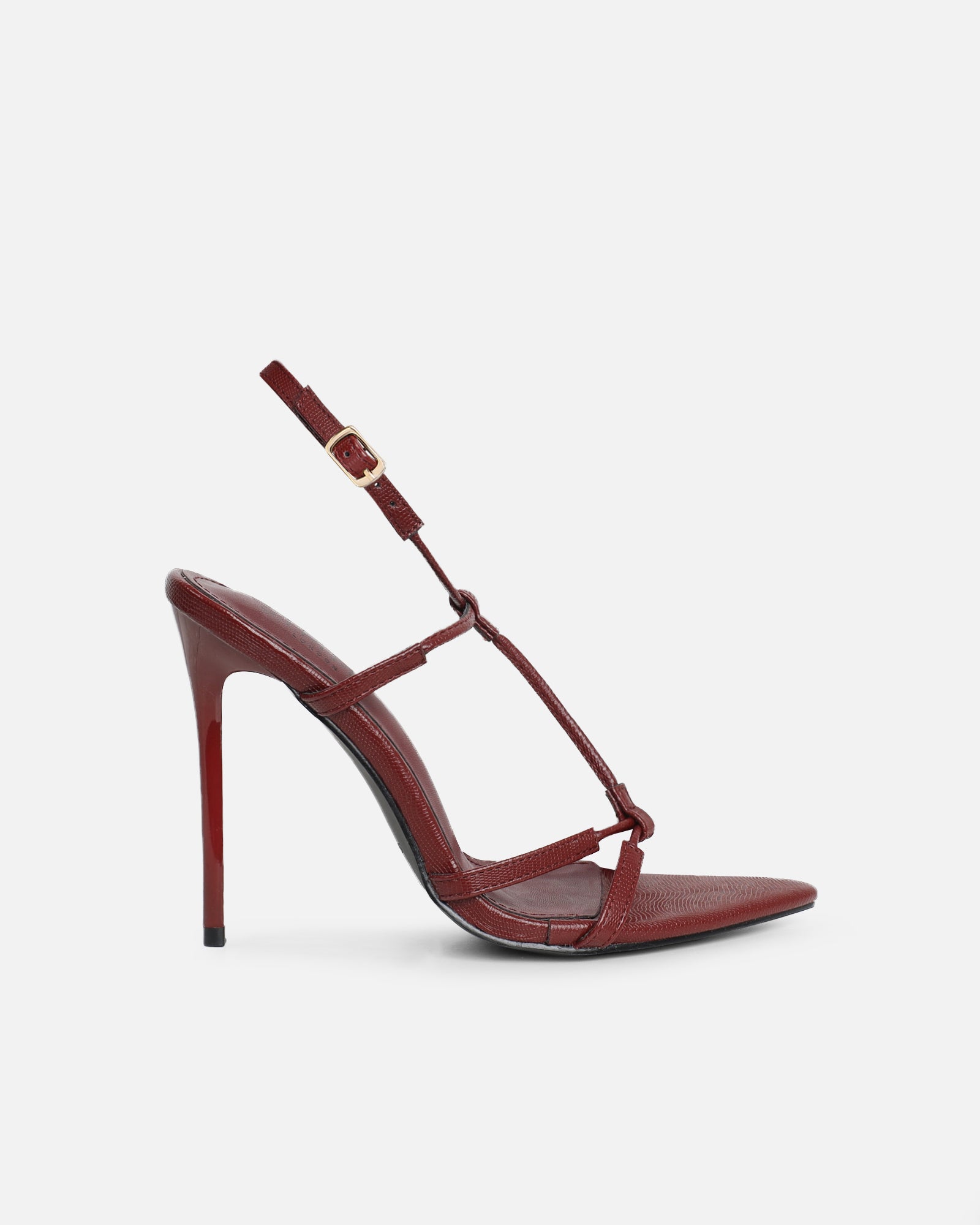 Evara Burgundy Lizard Strappy Heeled Sandals | SIMMI London