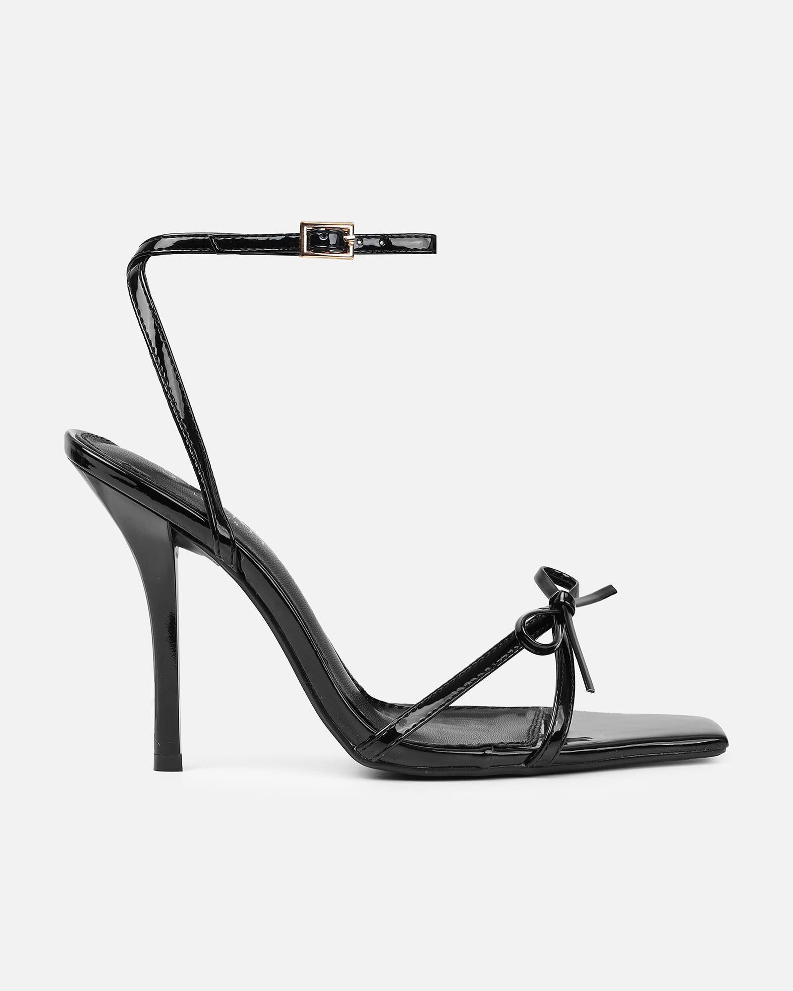 Faron Black Patent Bow Detail Heeled Sandals