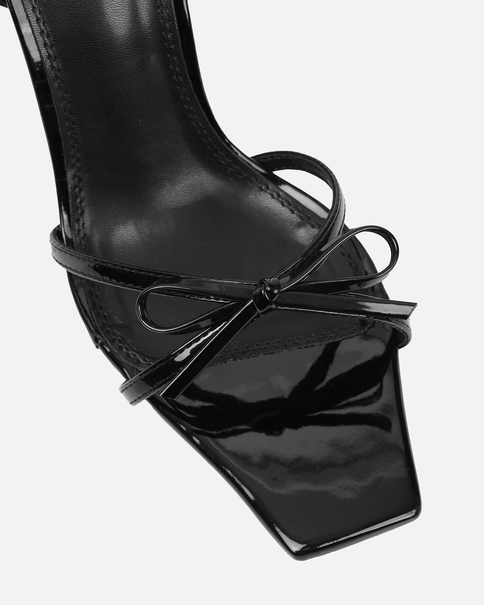 Faron black patent bow detail heeled sandals | SIMMI London