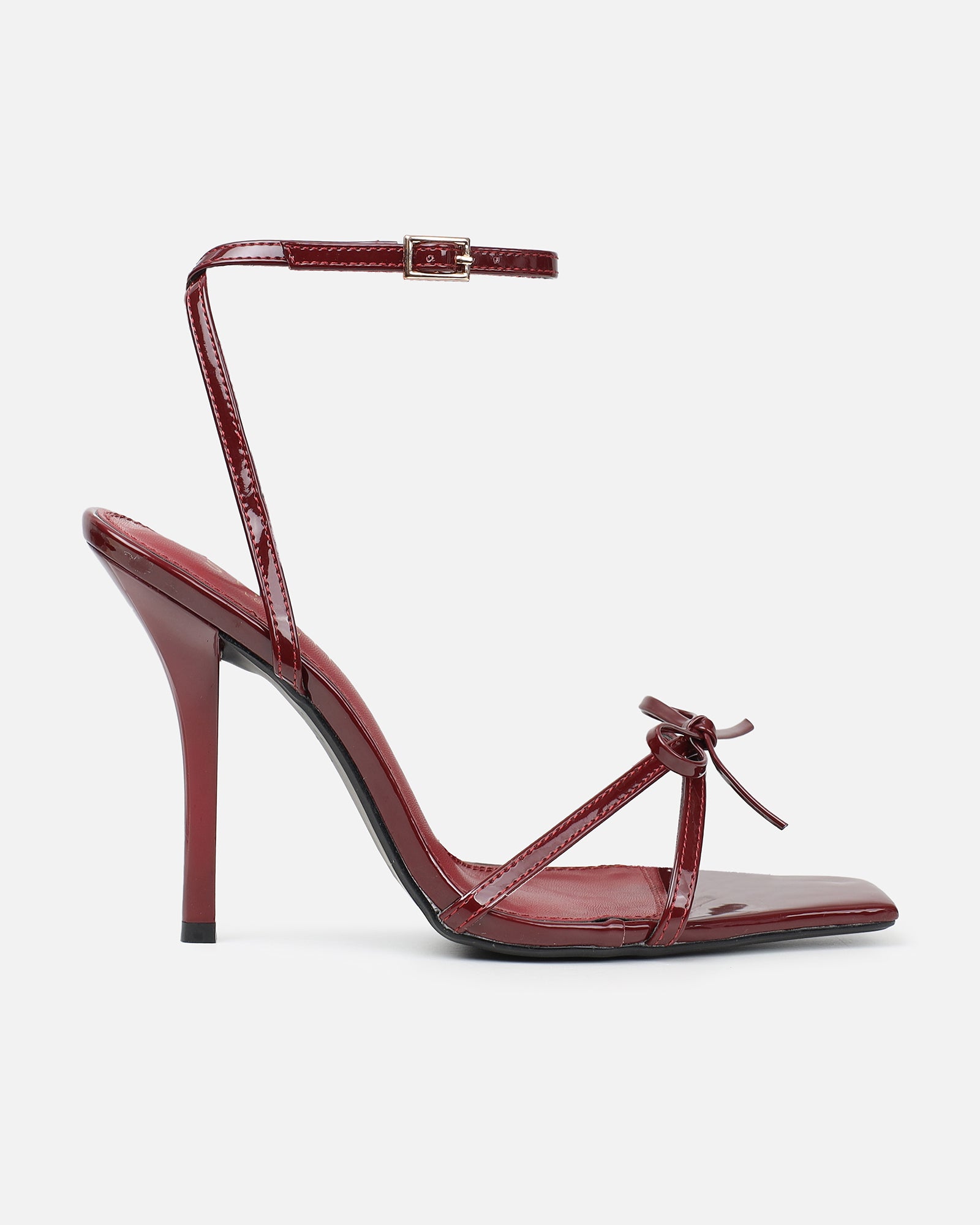 Faron dark red patent bow detail heeled sandals | SIMMI London