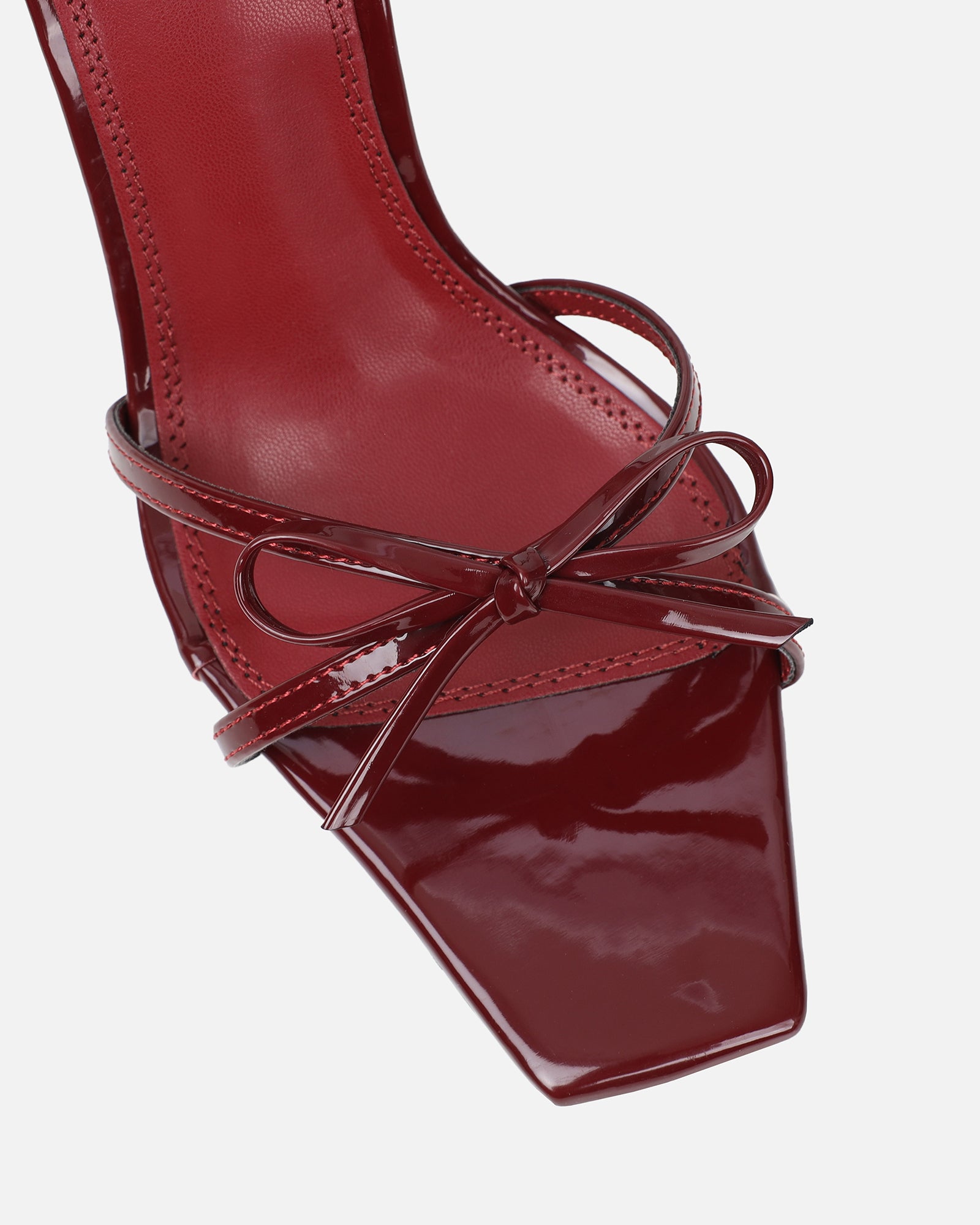 Faron dark red patent bow detail heeled sandals | SIMMI London