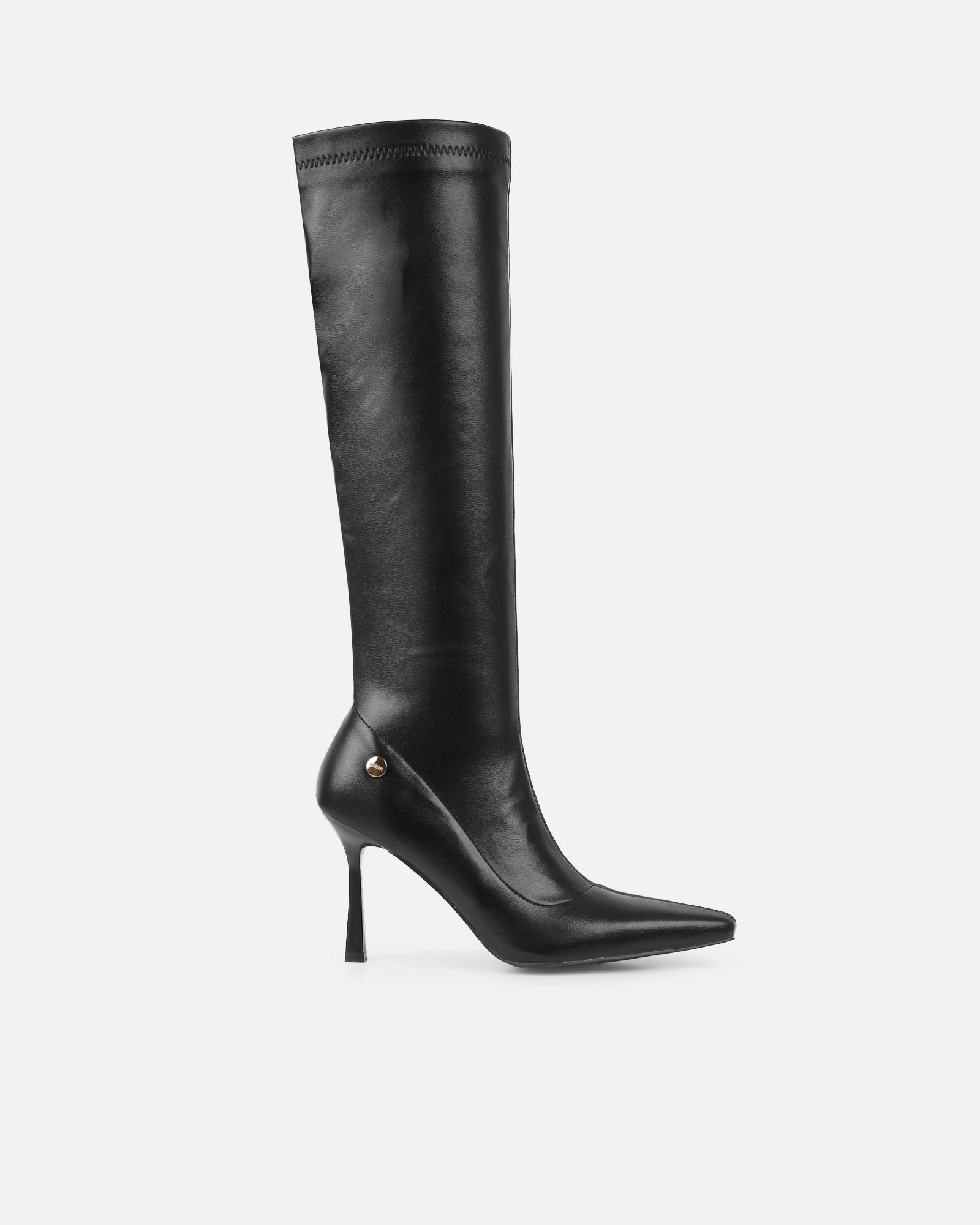 Fabbian Black Stretch Heeled Knee Boots | SIMMI London