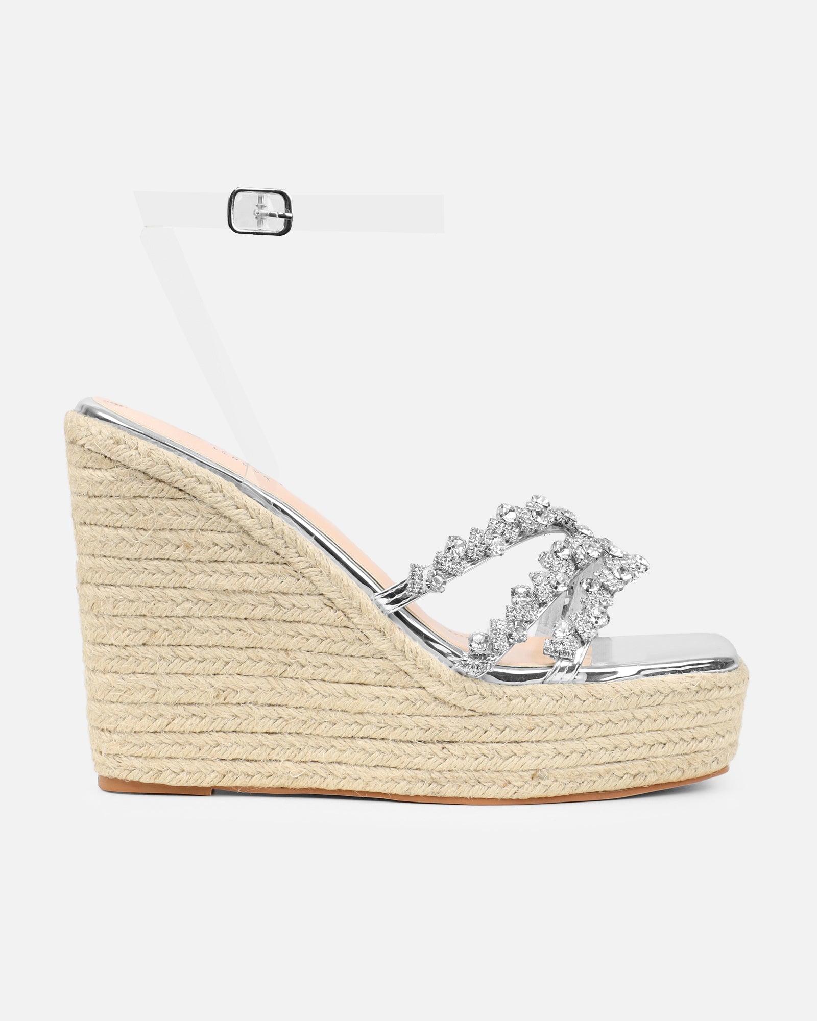 Caprice Clear Silver Mirror Diamante Wedge Sandals | SIMMI London