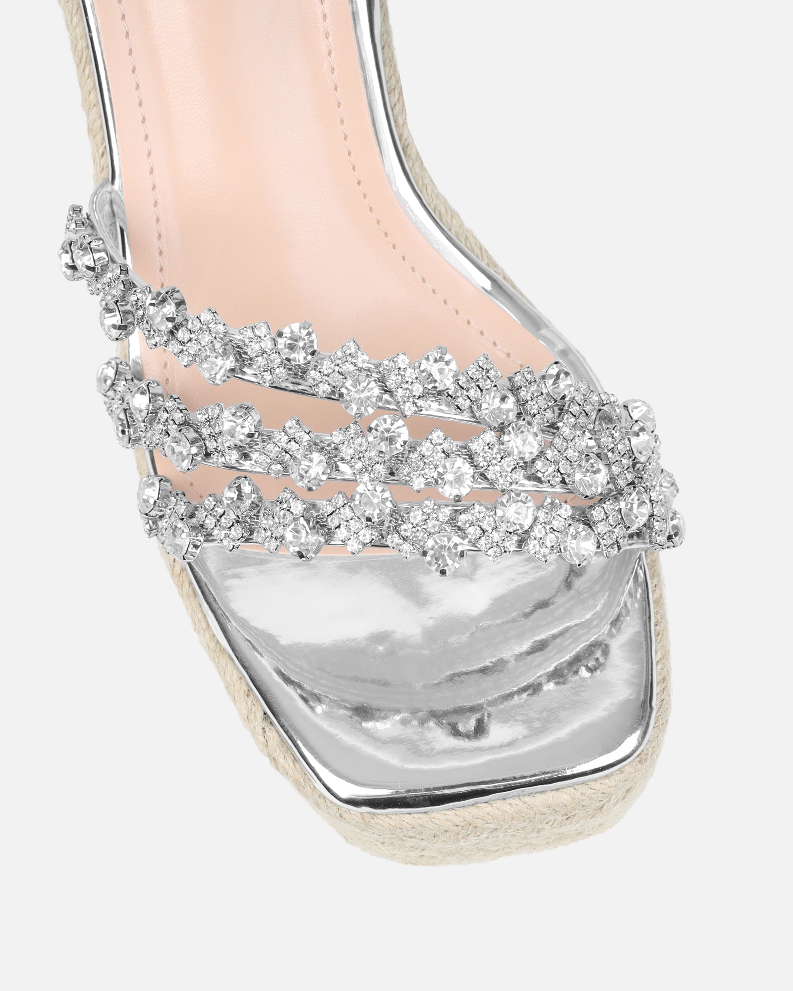Caprice Clear Silver Mirror Diamante Wedge Sandals | SIMMI London
