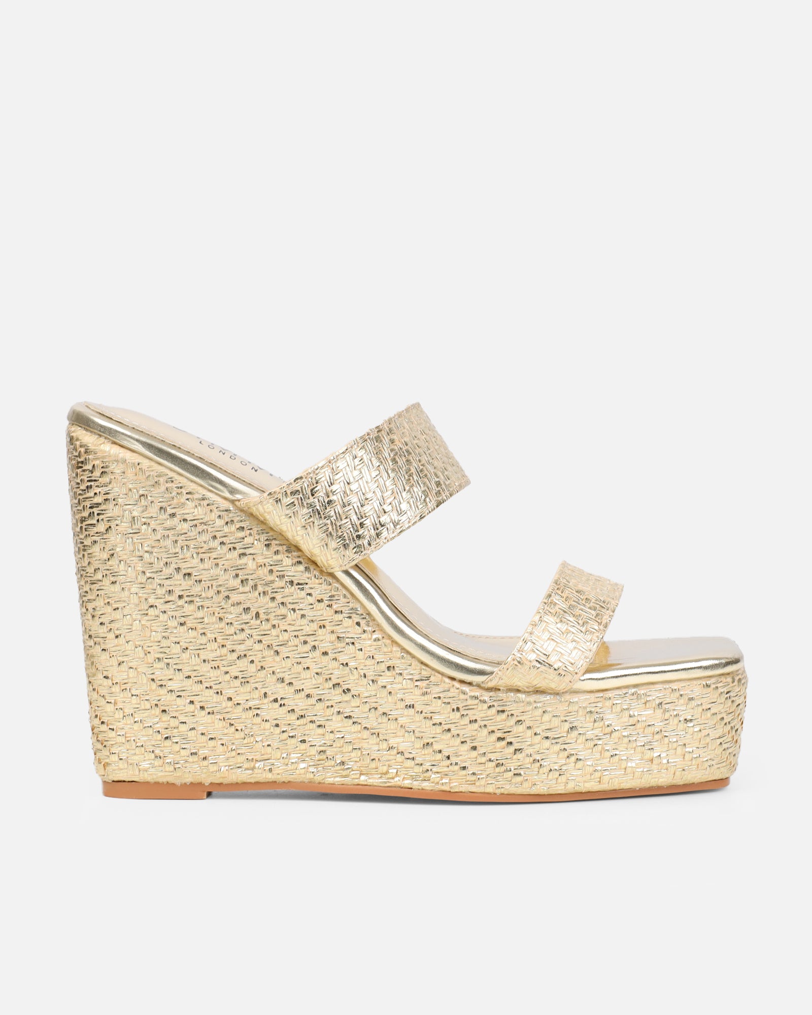 Neena Gold Metallic Raffia Wedge Sandals | SIMMI London