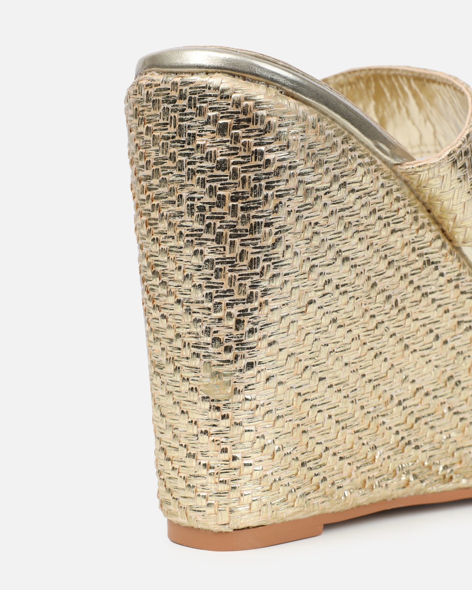 Neena Gold Metallic Raffia Wedge Sandals | SIMMI London