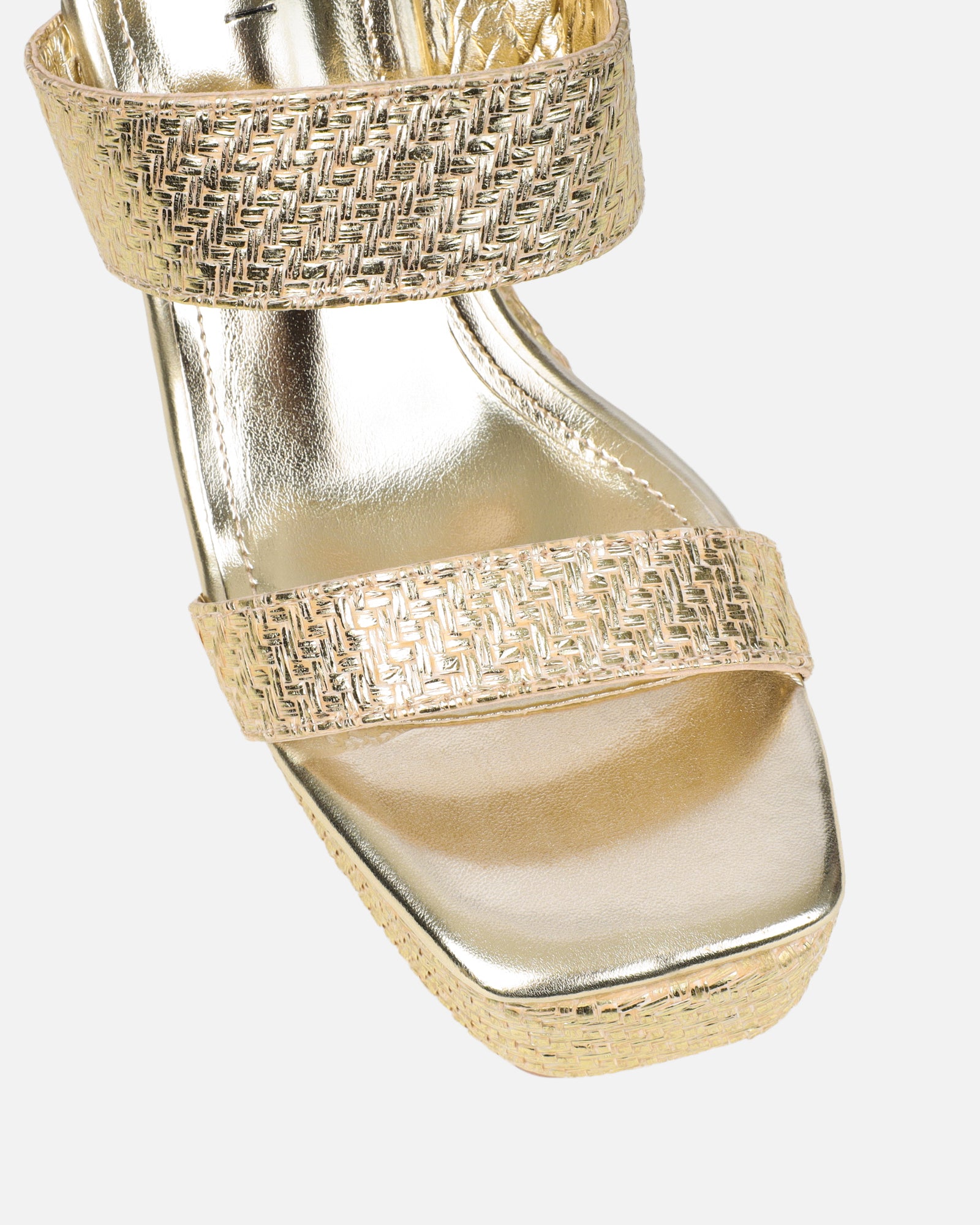 Neena Gold Metallic Raffia Wedge Sandals | SIMMI London