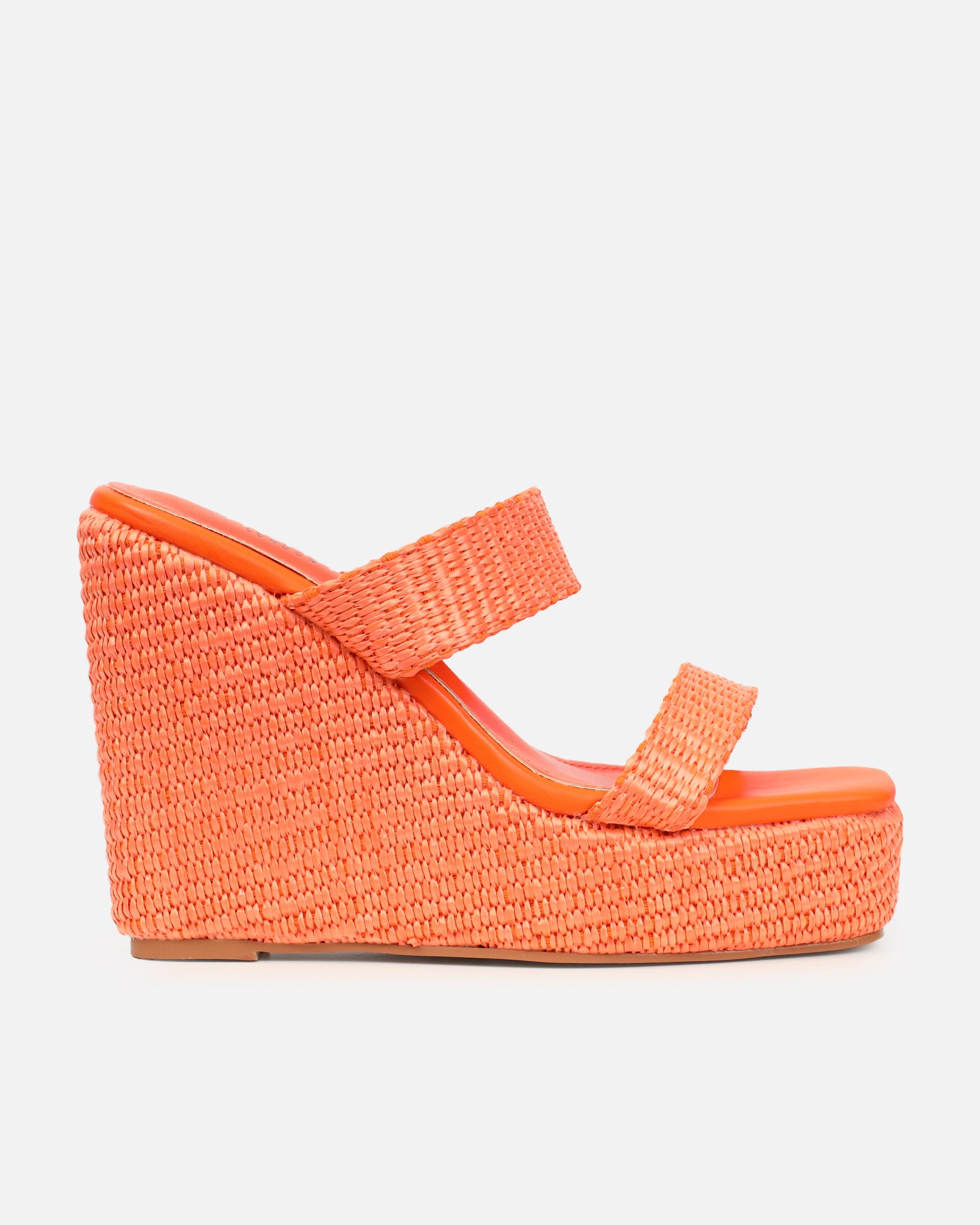 Neena Orange Raffia Wedge Sandals | SIMMI London