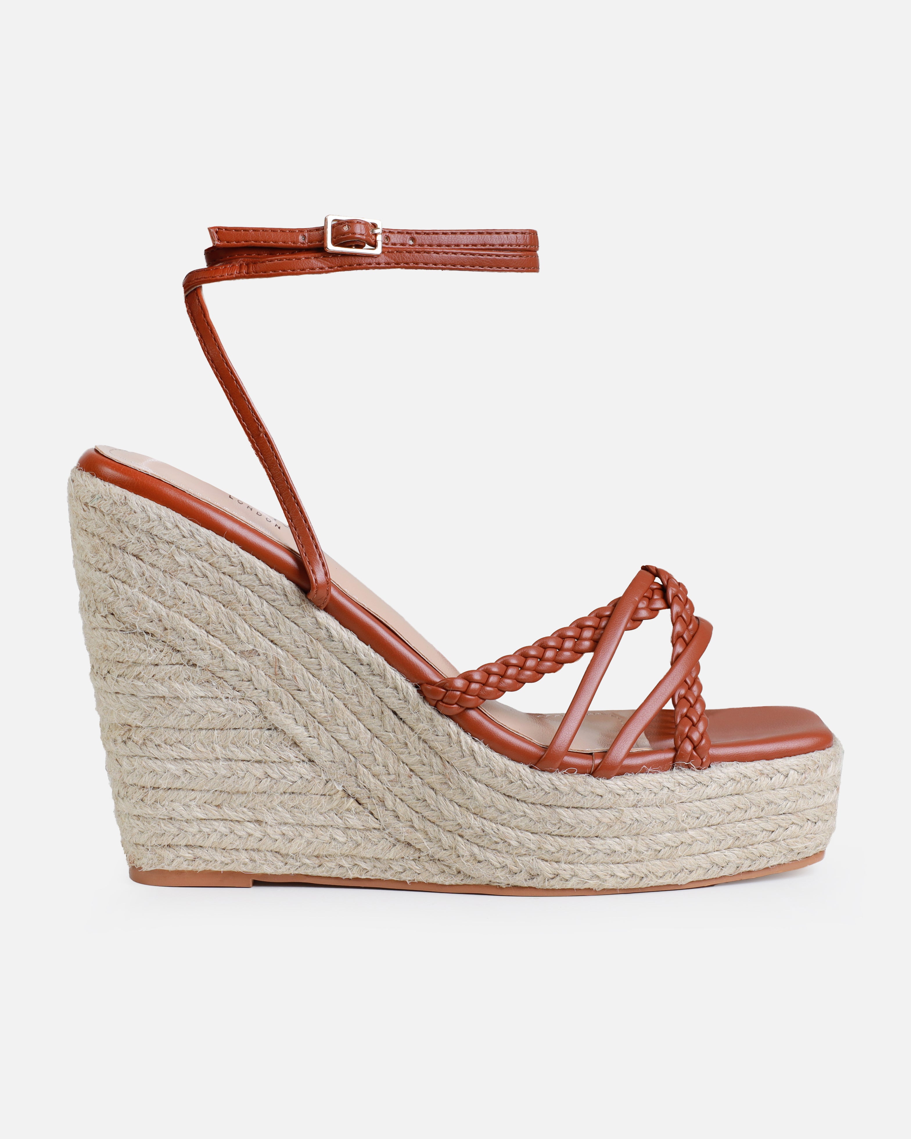 Olive Tan Braided Strappy Espadrille Wedges | SIMMI London