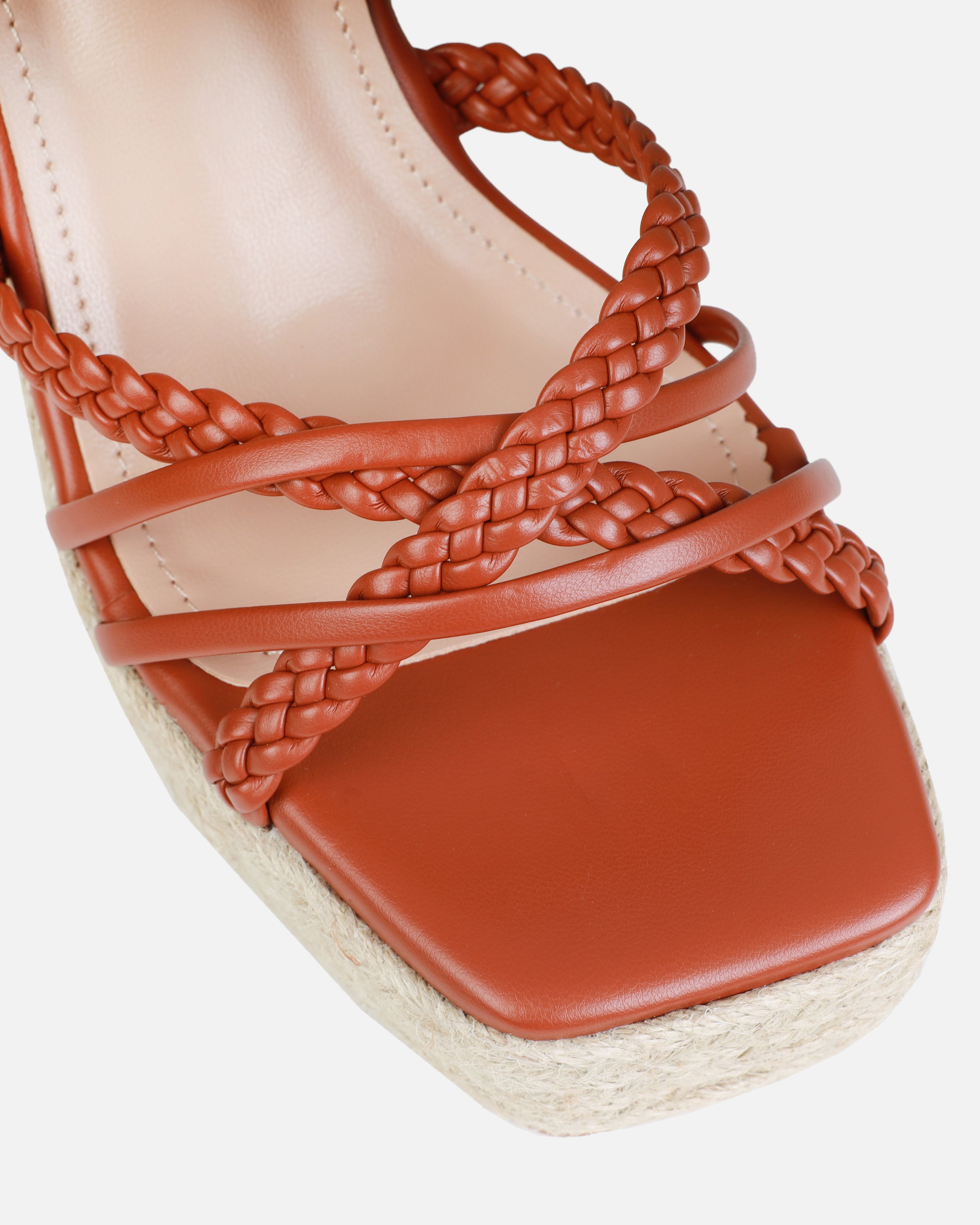 Olive Tan Braided Strappy Espadrille Wedges | SIMMI London