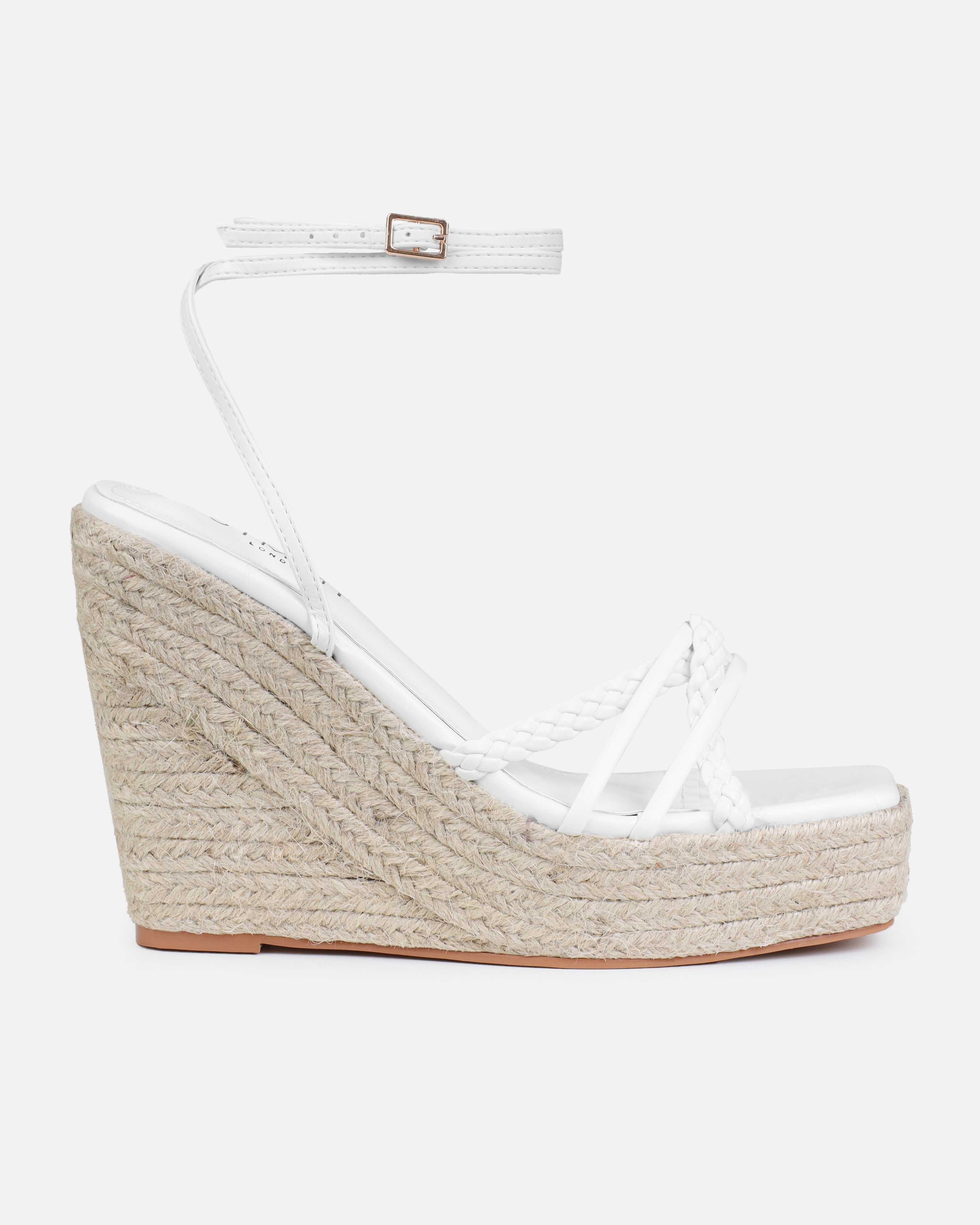 Olive White Braided Strappy Espadrille Wedges | SIMMI London