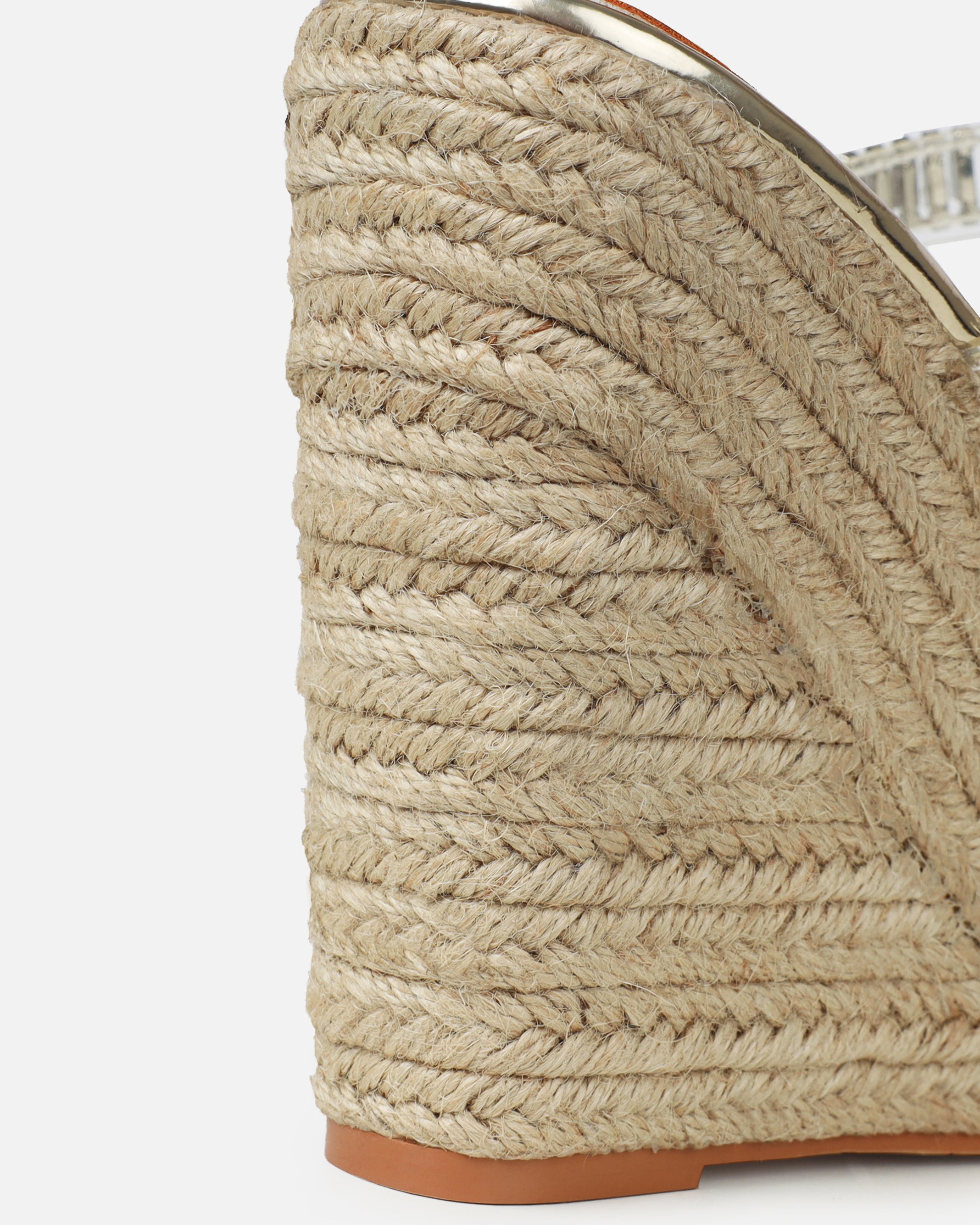 Celline Gold Diamante Strappy Espadrille Wedges