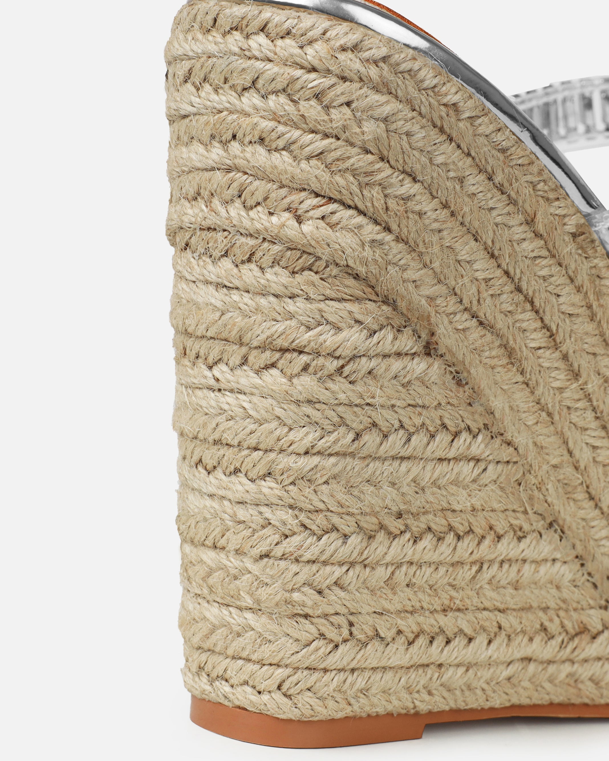 Celline Silver Diamante Strappy Espadrille Wedges