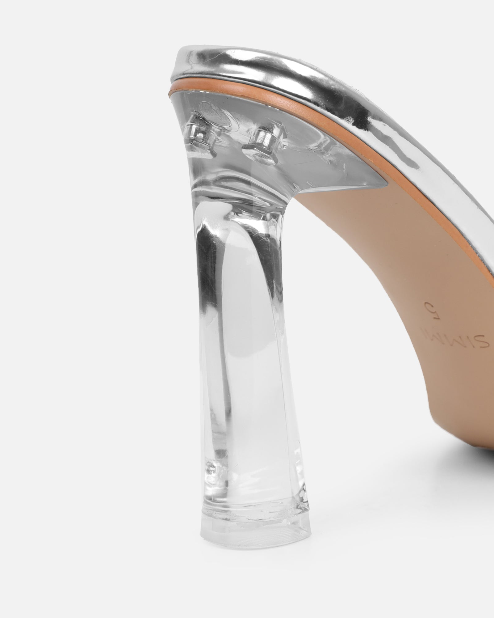 Maylee Clear Silver Mirror Mules | SIMMI London