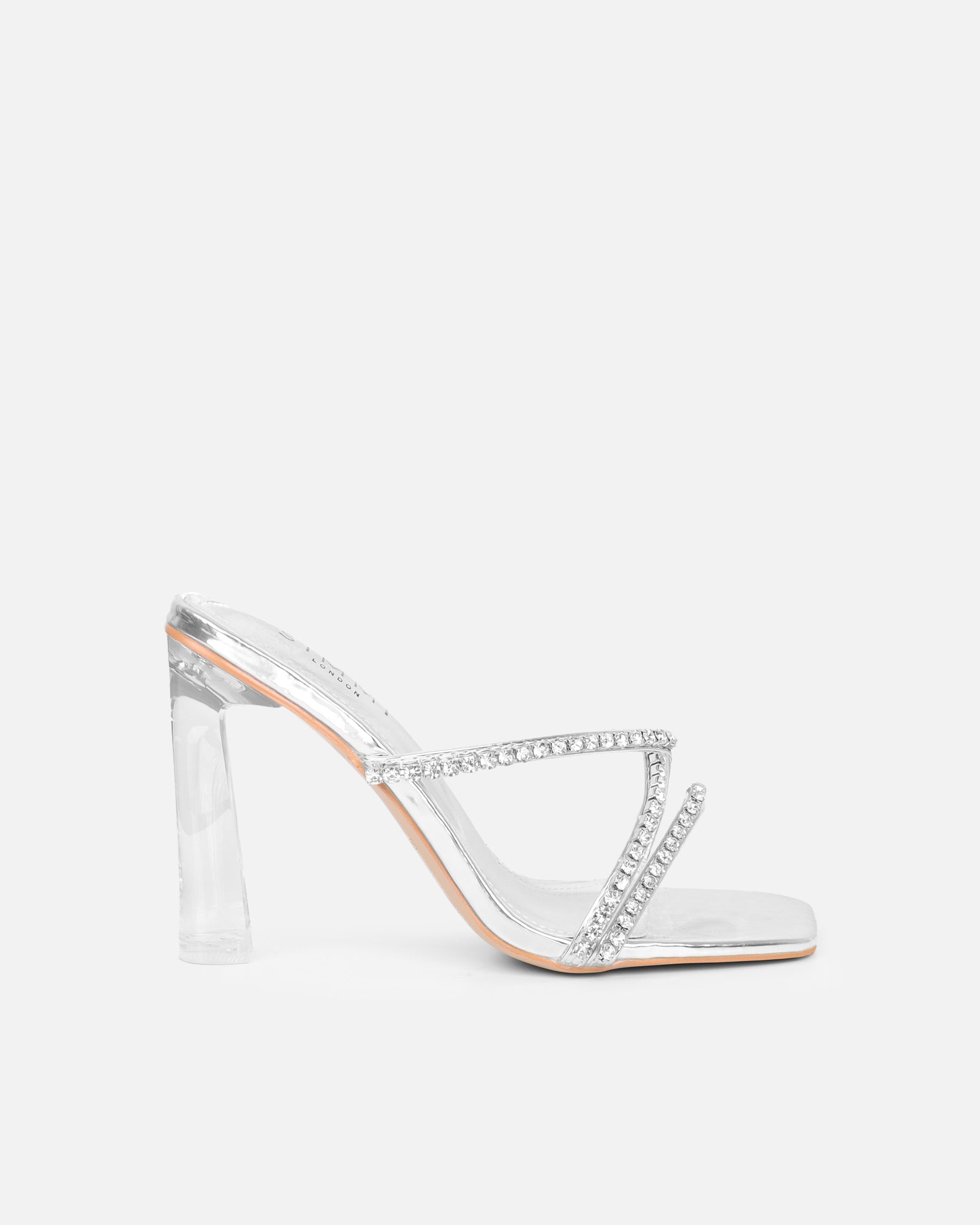 Ferney Silver Mirror Diamante Mules | SIMMI London
