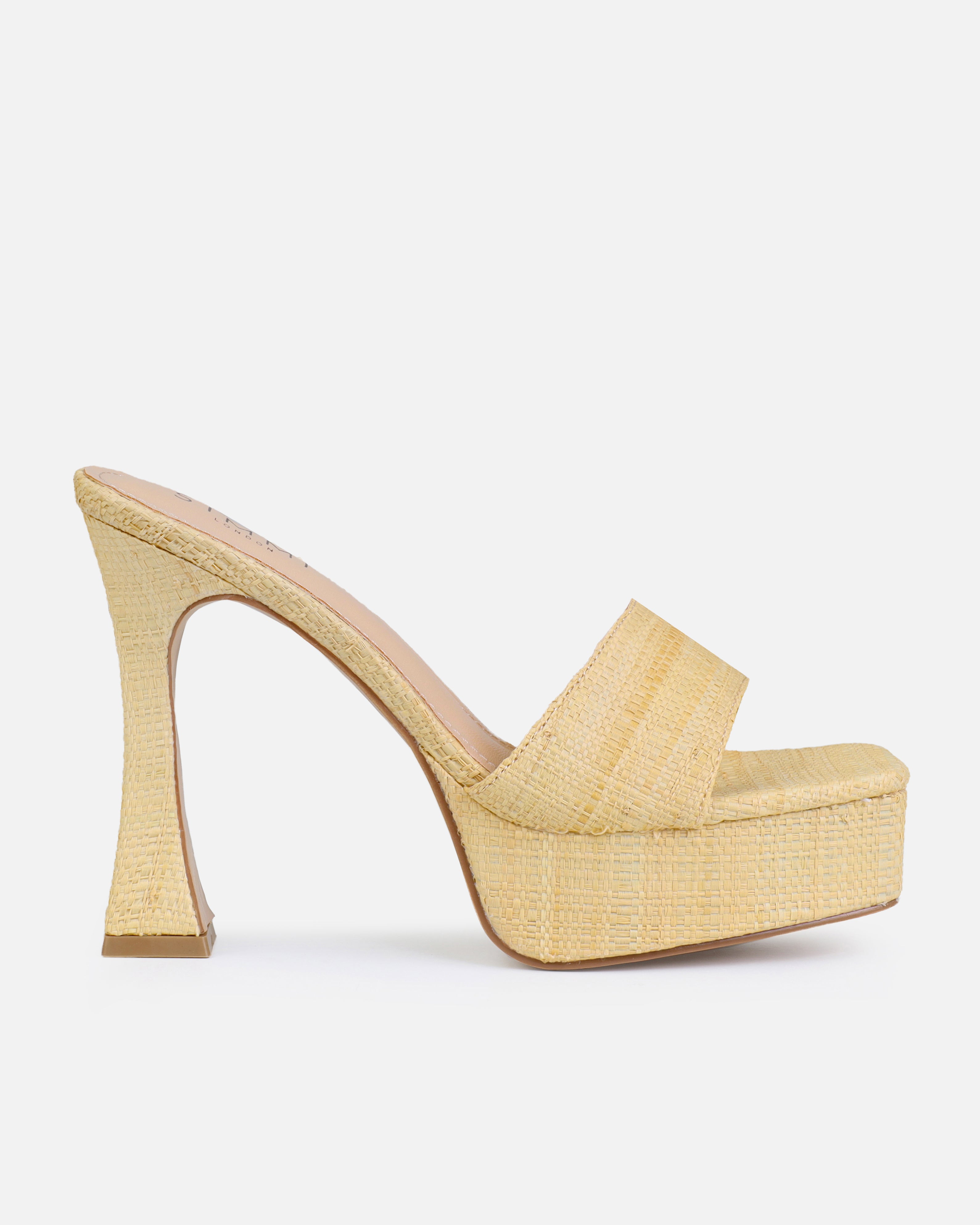 Fantasia Natural Raffia Platform Block Mules | SIMMI London