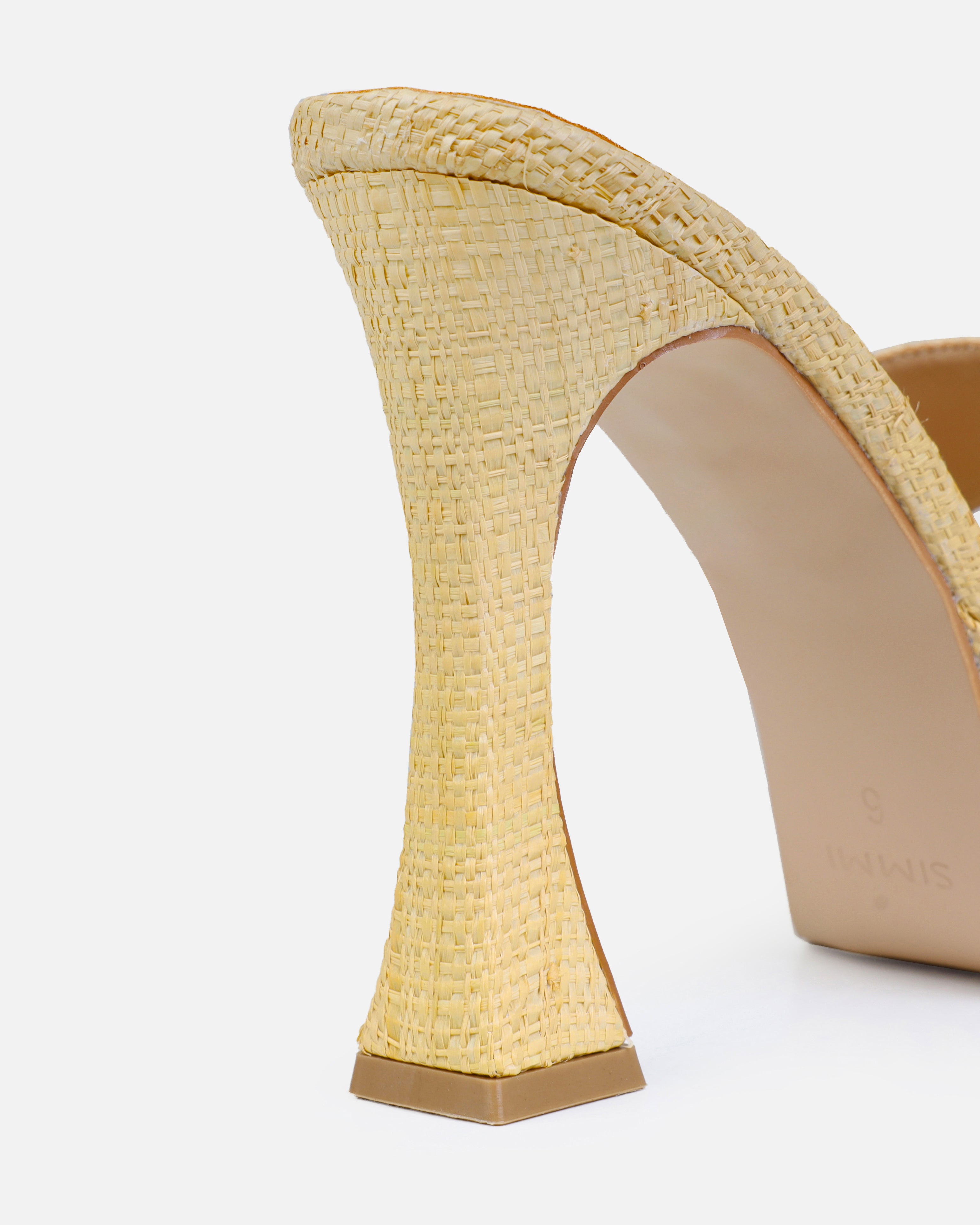 Fantasia Natural Raffia Platform Block Mules | SIMMI London