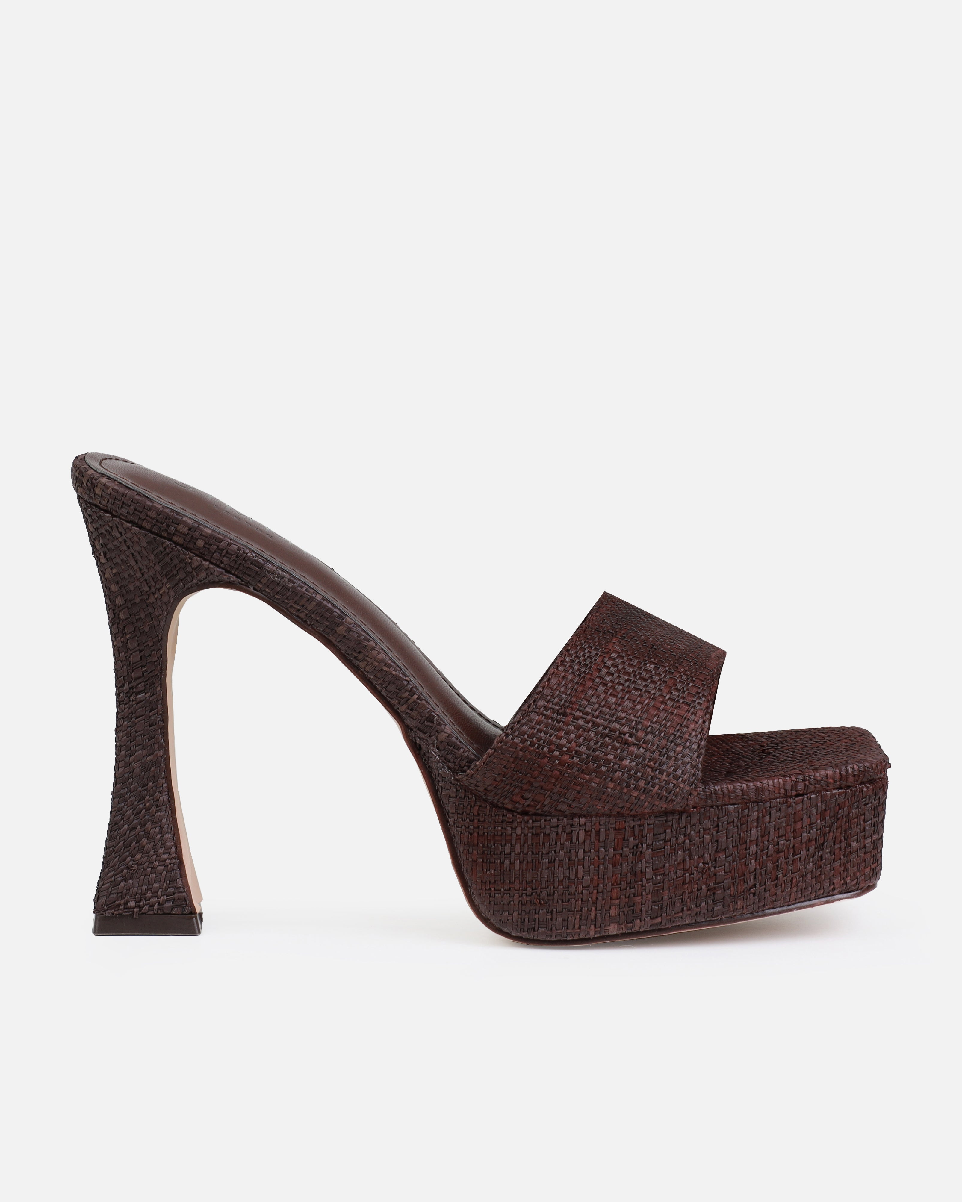 Fantasia Brown Raffia Platform Block Mules | SIMMI London