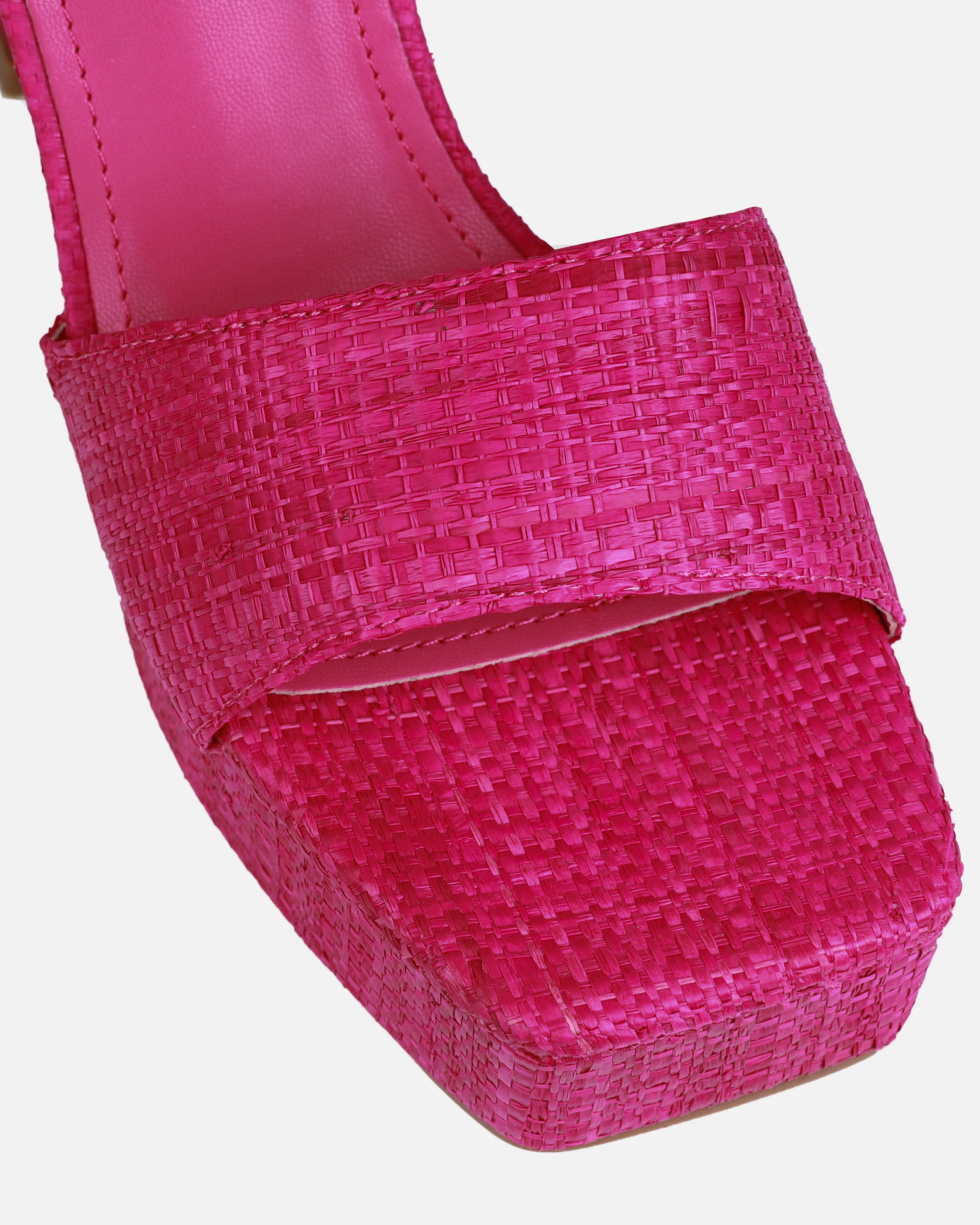 Fantasia Pink Raffia Platform Block Mules | SIMMI London