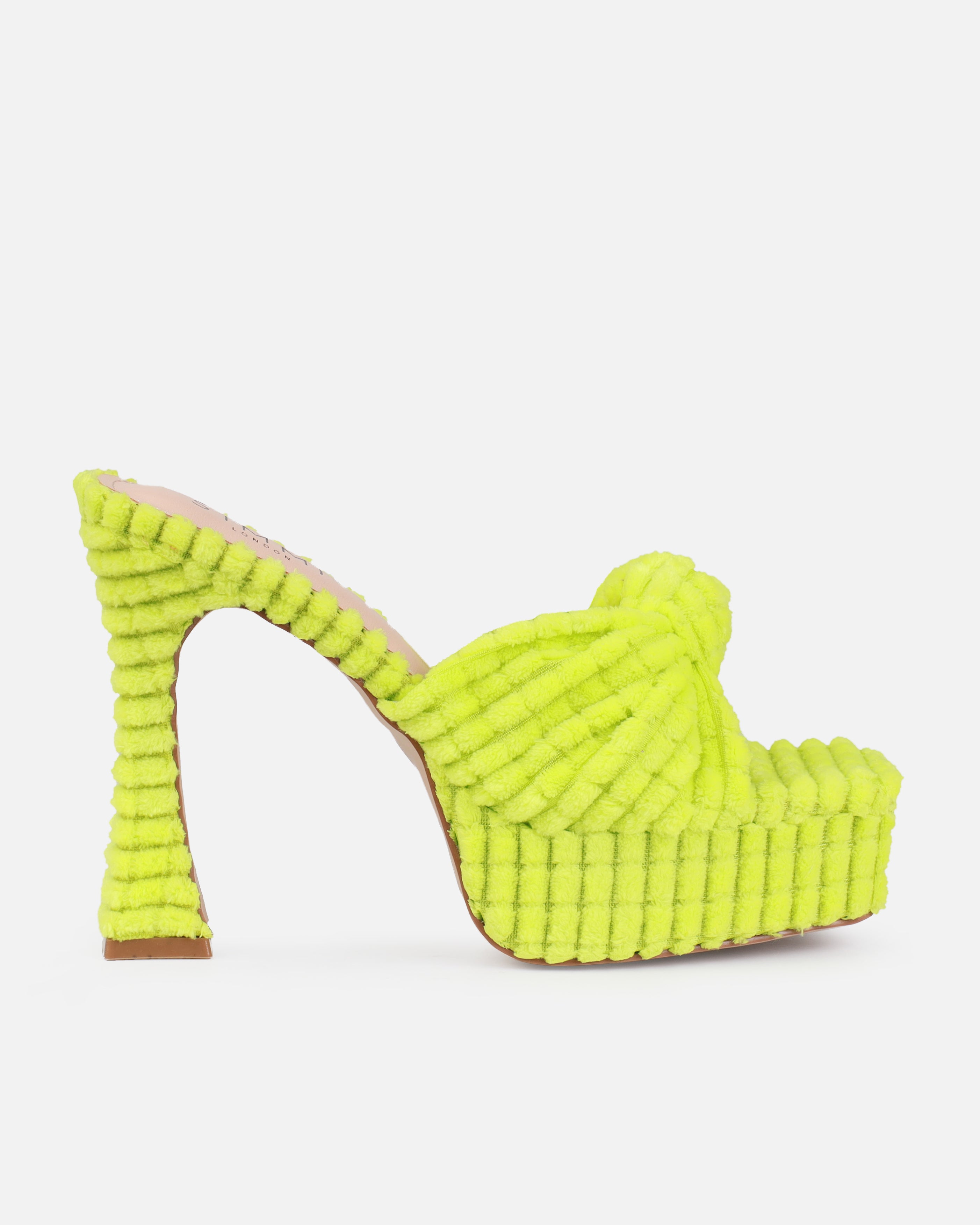 Tasha Ghouri Cedar Lime Green Towelling Knot Platform Mules | SIMMI London
