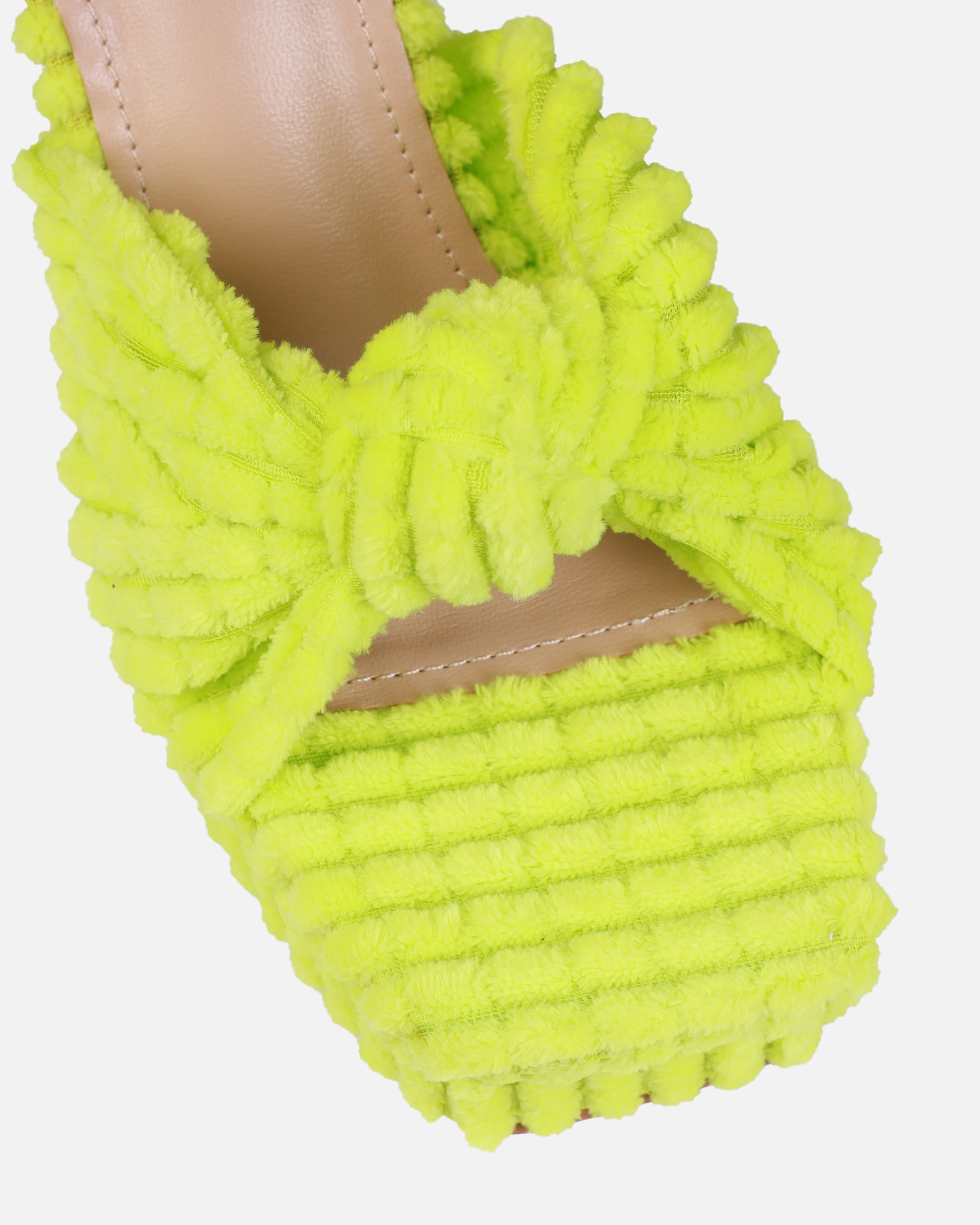 Tasha Ghouri Cedar Lime Green Towelling Knot Platform Mules | SIMMI London