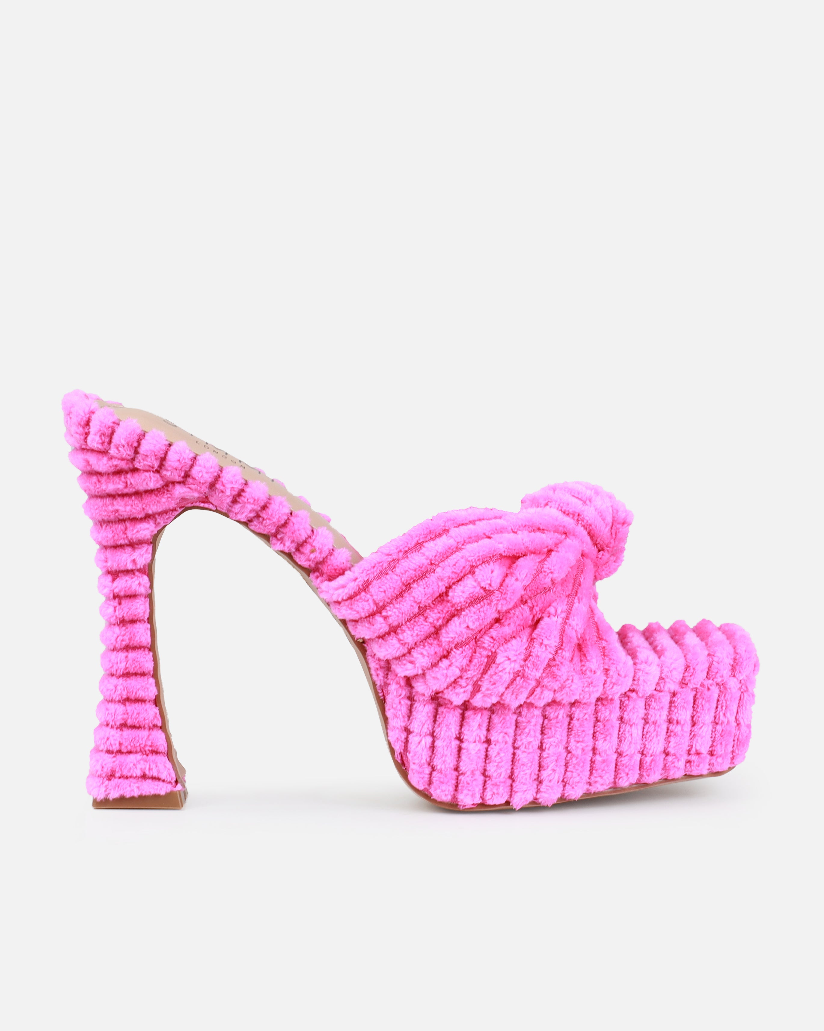 Tasha Ghouri Cedar Pink Towelling Knot Platform Mules | SIMMI London