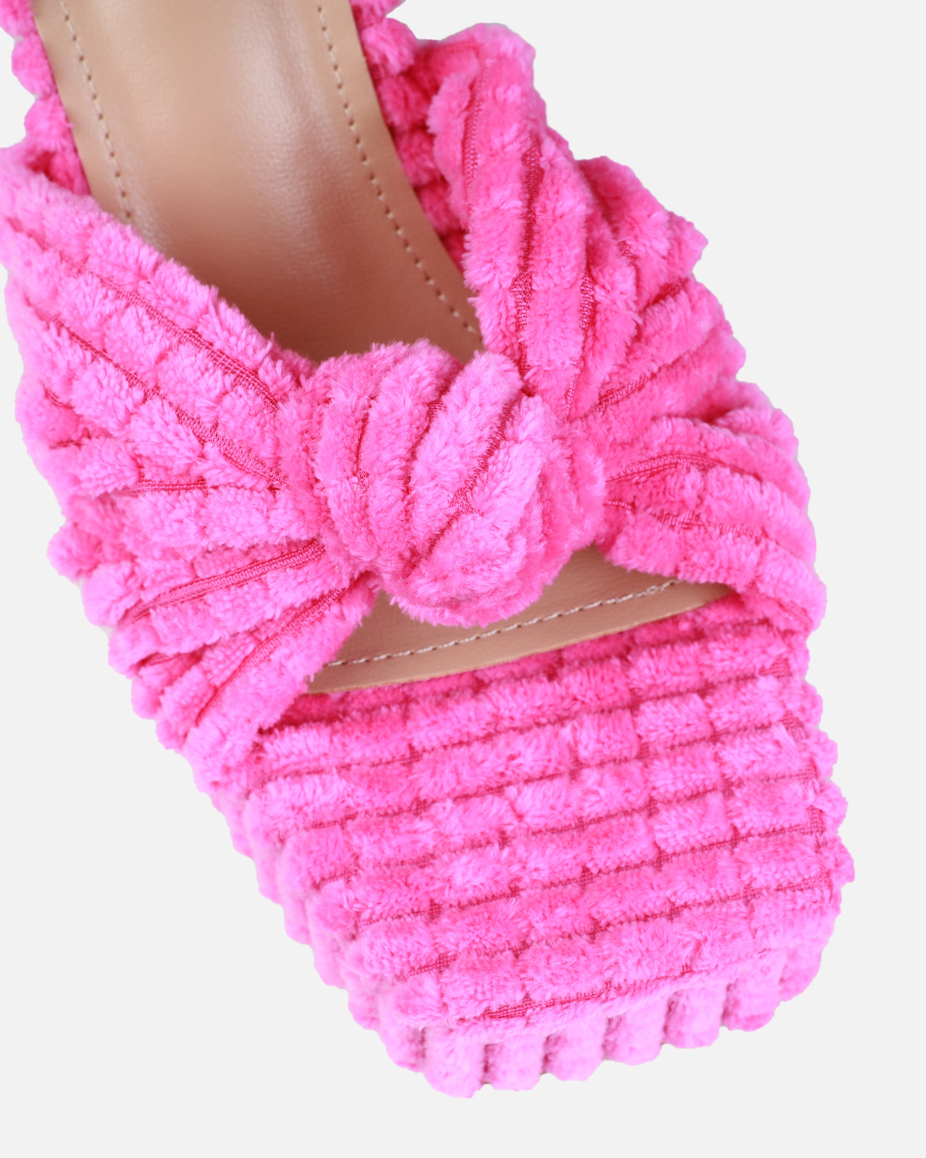 Tasha Ghouri Cedar Pink Towelling Knot Platform Mules | SIMMI London