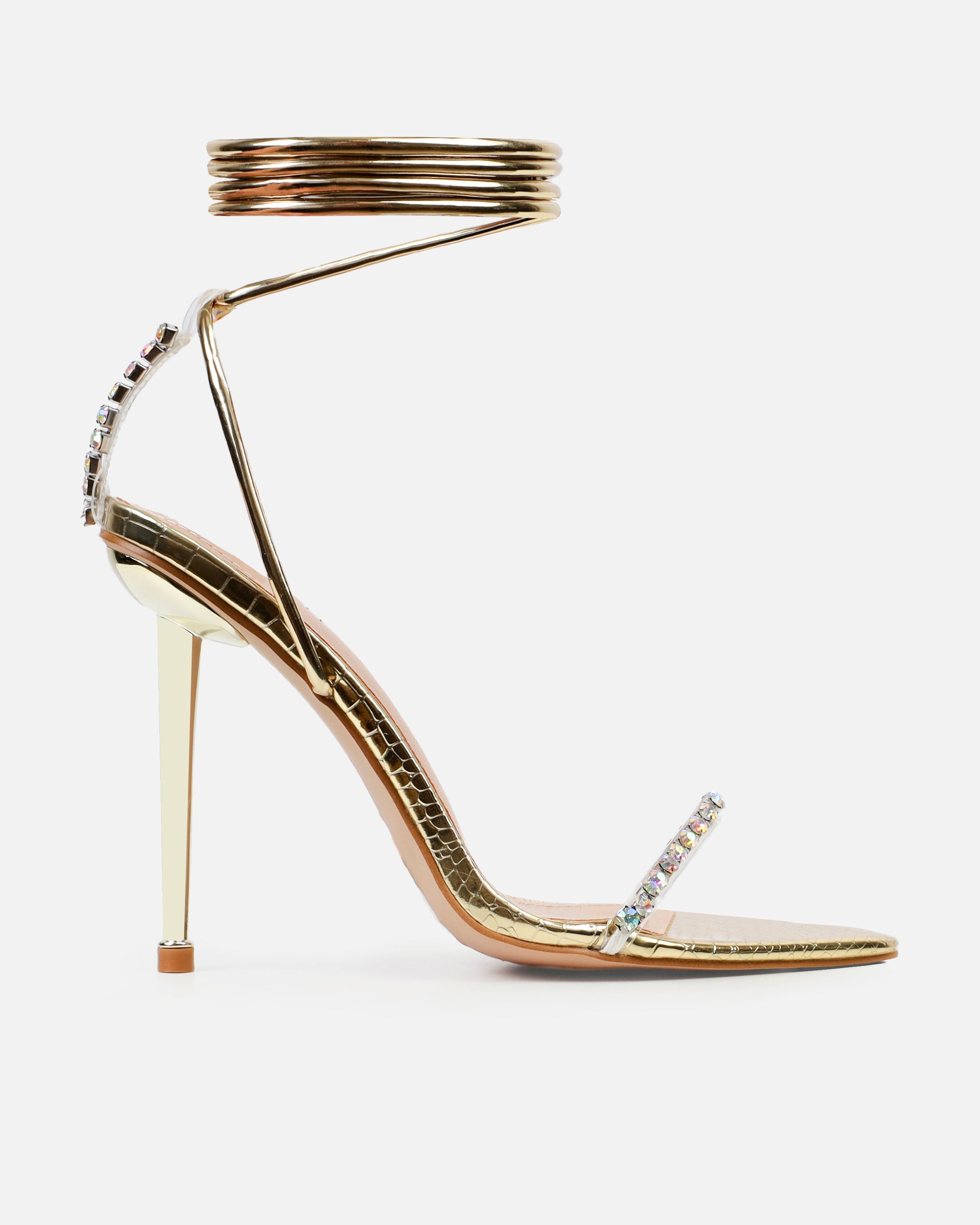 Felicity Gold Mirror Faux Snake Diamante Heels | SIMMI London