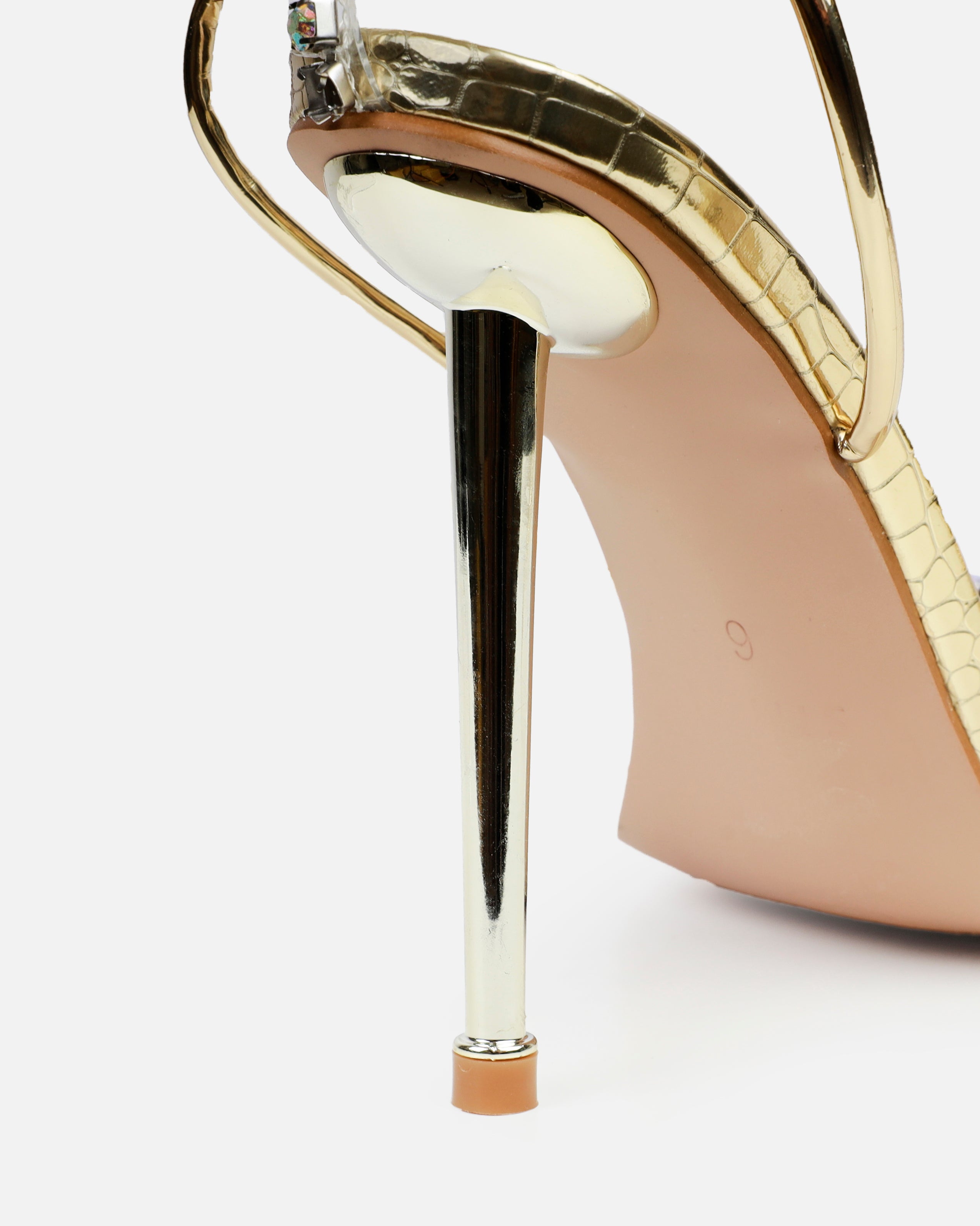 Felicity Gold Mirror Faux Snake Diamante Heels | SIMMI London
