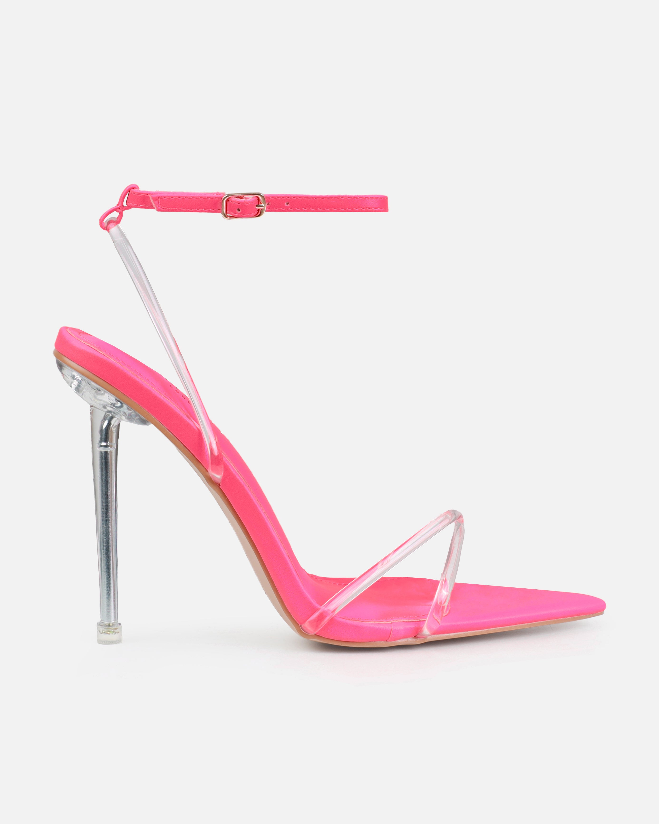 Sade Neon Pink Clear Stiletto Heels | SIMMI London